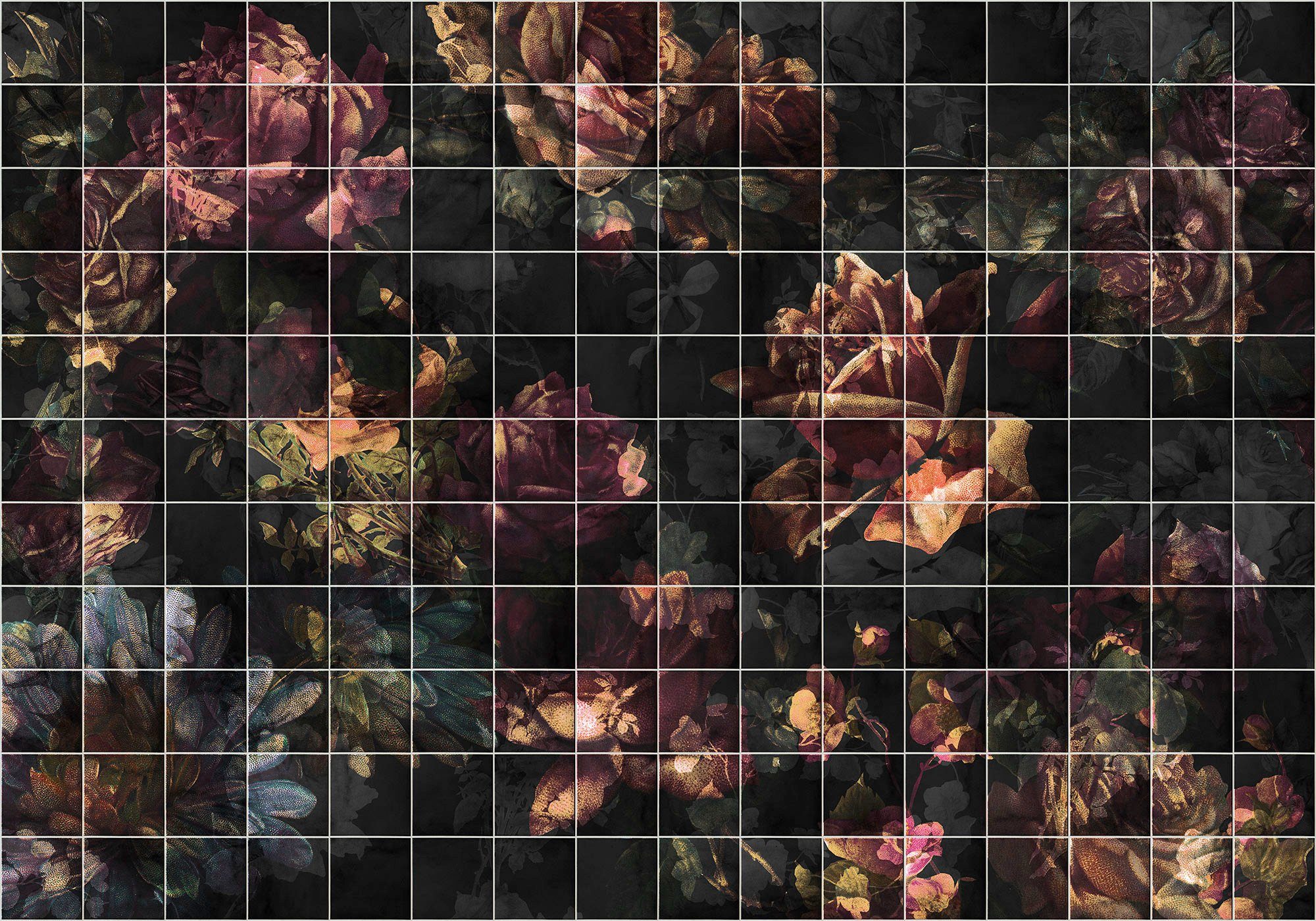 Komar Vliestapete Tiles Flowers, 400x280 cm (Breite x Höhe)