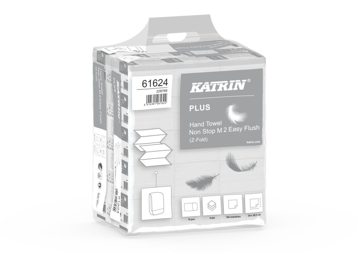 KATRIN Papierhandtuch 61624 Non Stop M 2 Easy Flush Interfold-Falzung 2-lagig 2.400 Tücher