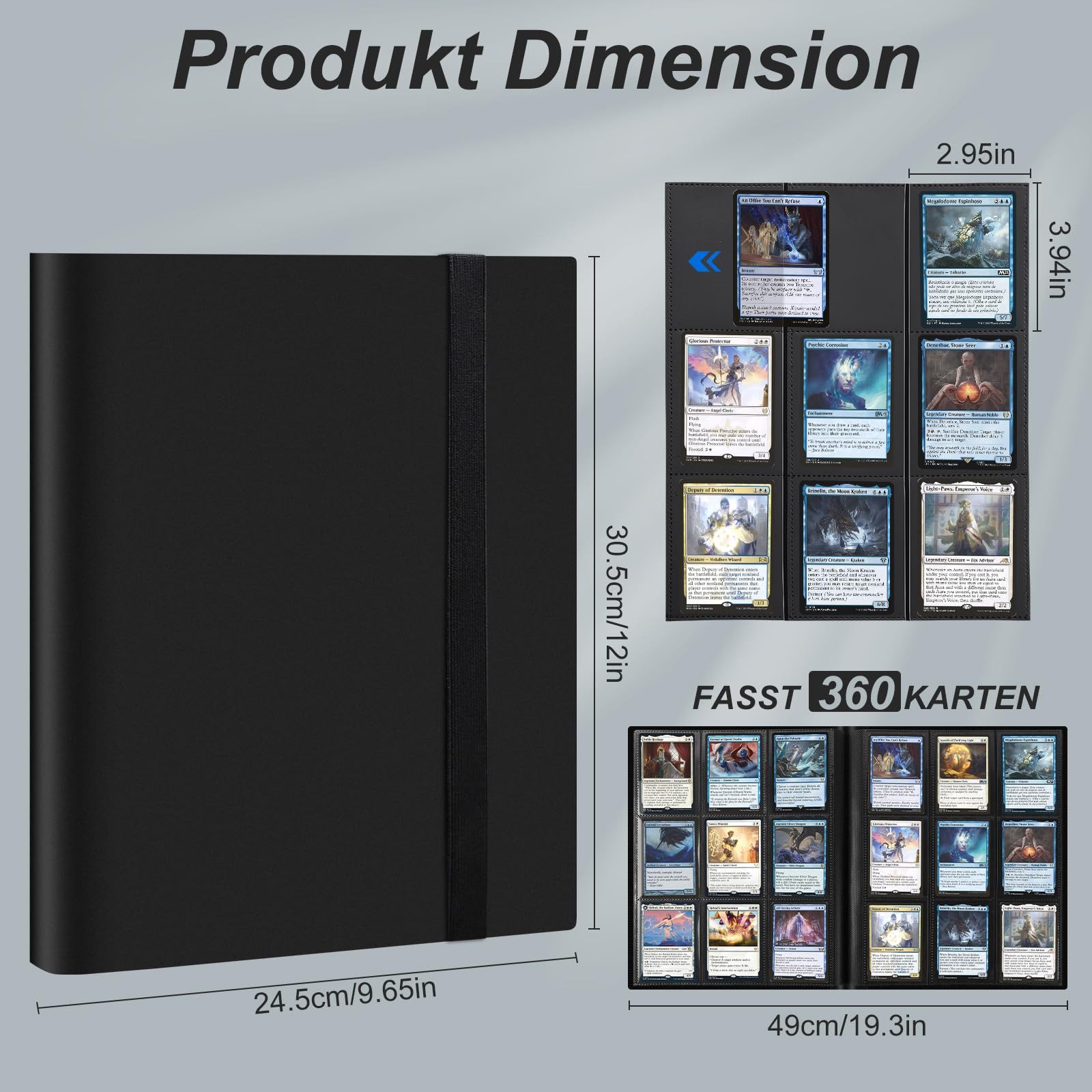CLTYQ Sammelkarte Sammelalbum Karten 360 Seitentaschen groß Sammelkarten Album, Sammelheft für Sammelkarten, Ordner Geschenk für Kinder (Schwarz)