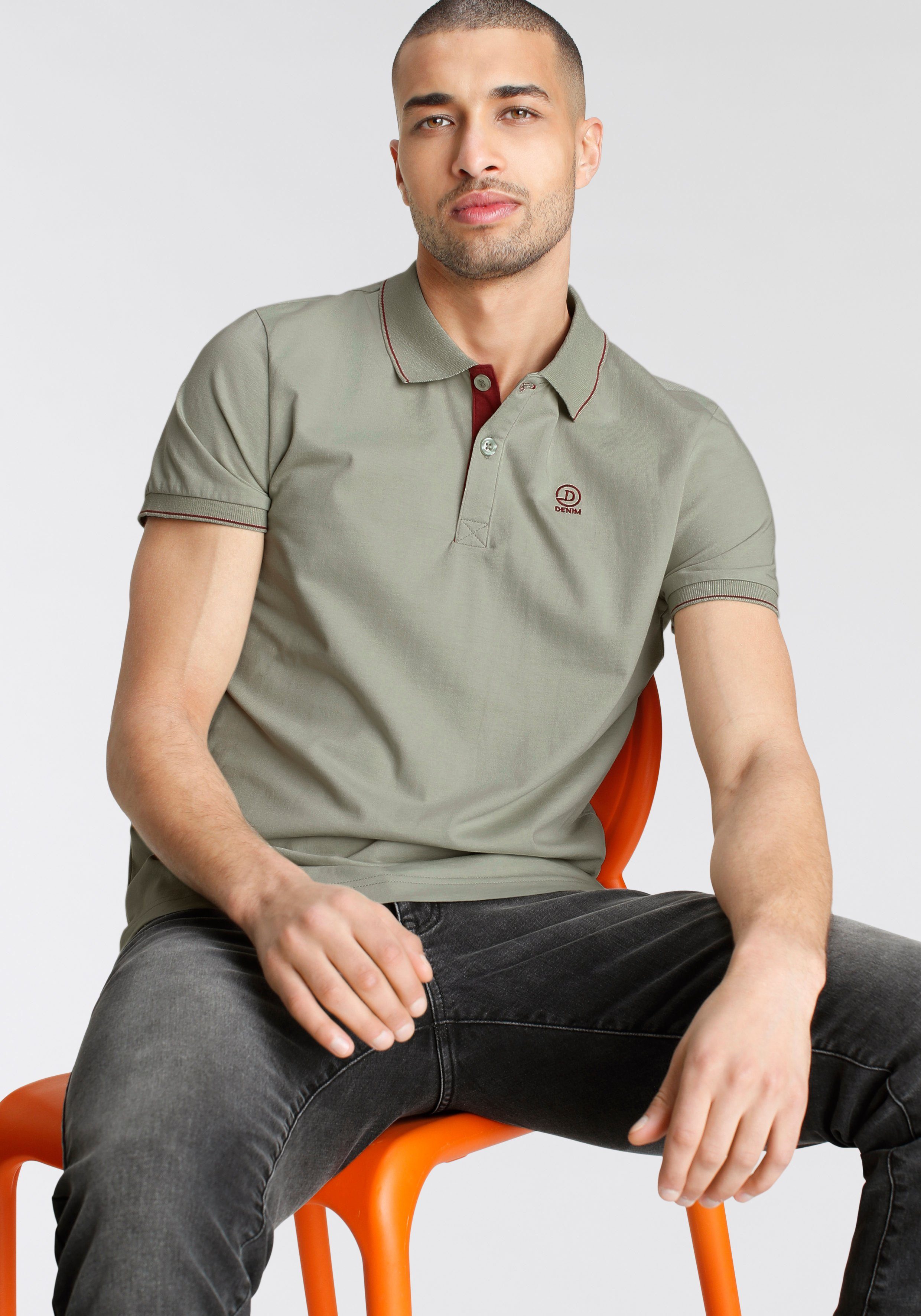 melange mit khaki besonderer neon Optik Poloshirt melange Kontrasten und AJC in