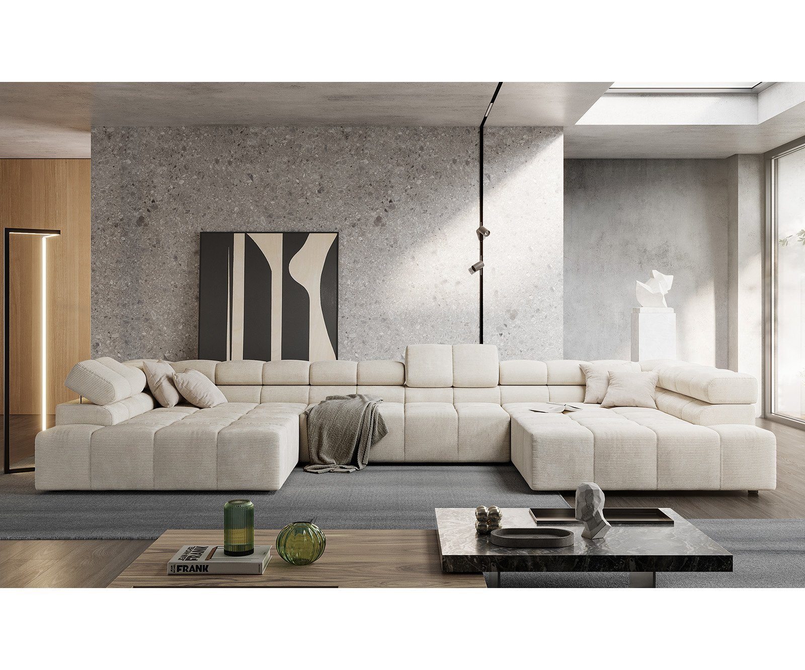 Sofa cm Beige Cord Wohnlandschaft Phia, 430x220 DELIFE