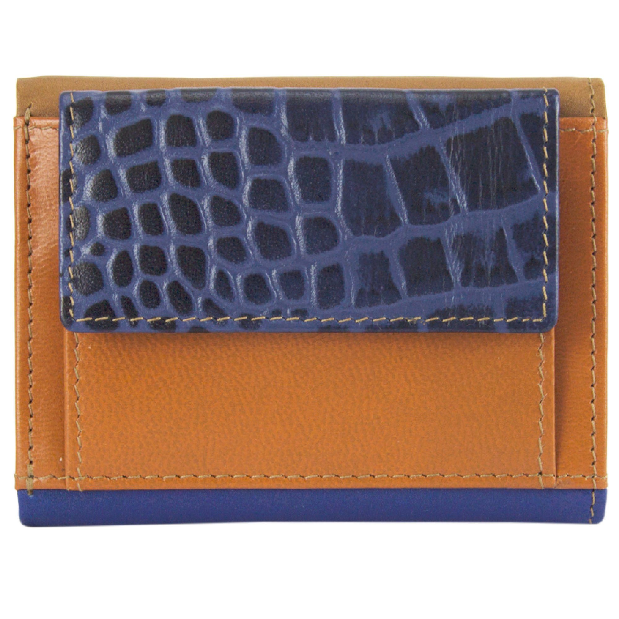 Sunsa Mini Geldbörse Mini klein Leder Geldbörse Geldbeutel Portemonnaie Brieftasche, echt Leder, aus recycelten Lederresten, mit RFID-Schutz, Unisex blau/braun