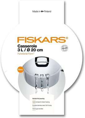 Fiskars Kasserolle FISKARS Kasserolle 3L 20cm rostfreier Stahl für alle Herdarten Kochtopf Bräter