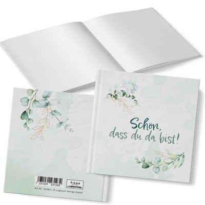 Logbuch-Verlag Tagebuch Gästebuch Schön, dass du da bist 18 x 18 cm, Eukalyptus grün weiß leeres Buch Hochzeit