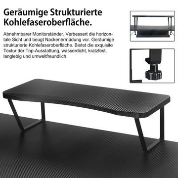 GTPLAYER Gamingtisch Schreibtisch Gaming Computertisch mit Monitorständer und RGB (Packung, 1 Tisch), Getränkehalter Kopfhörer Hake 120cm Computertisch PC Tisch