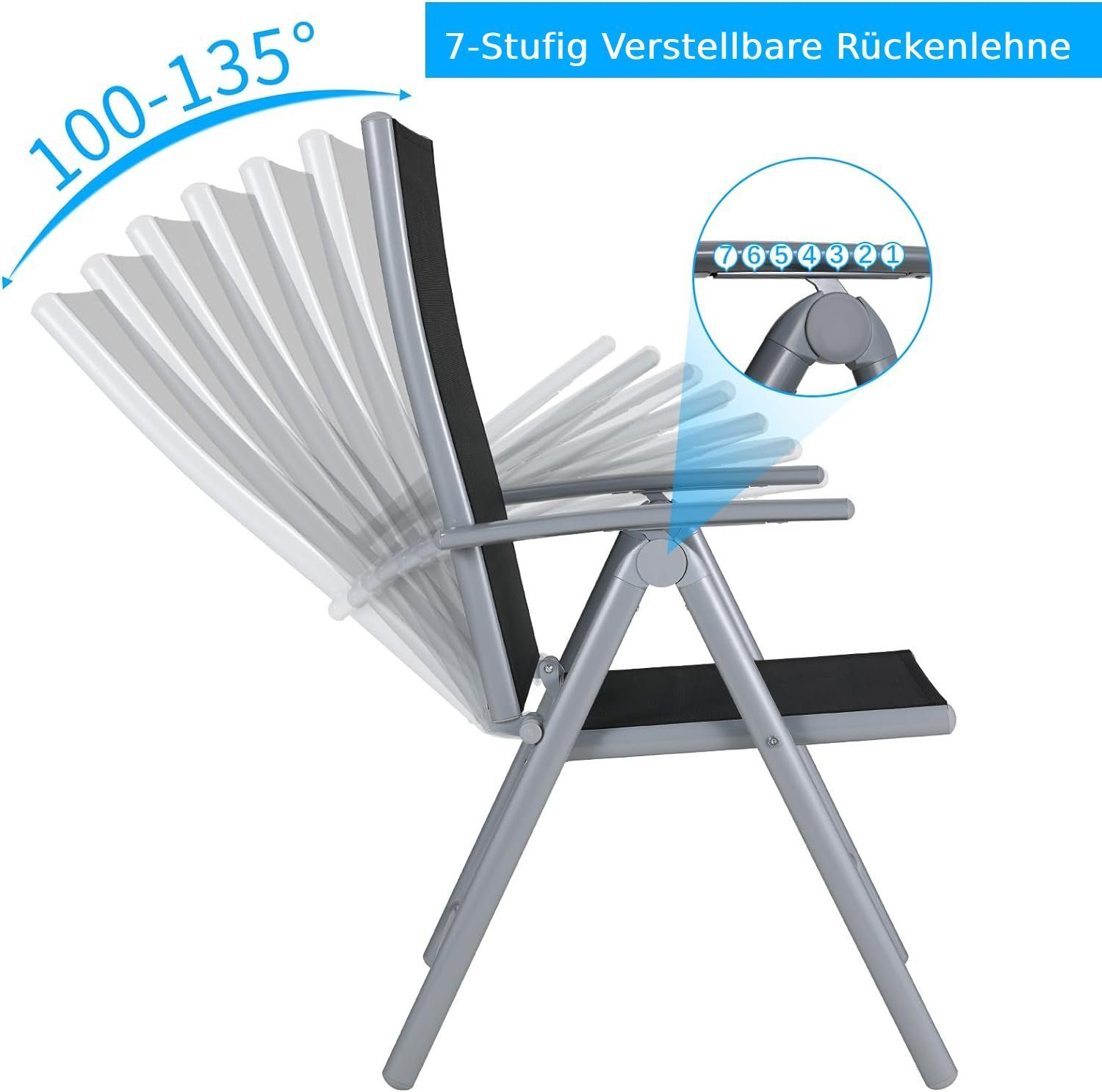 TLGREEN Gartenstuhl Hochlehner, 2/4er Set Balkonstuhl,Klappstuhl,Campingstühle (2 St), klappbar, 7-Fach verstellbare, wetterfest, aus Aluminium, Bis 120kg – Bild 5 von 5
