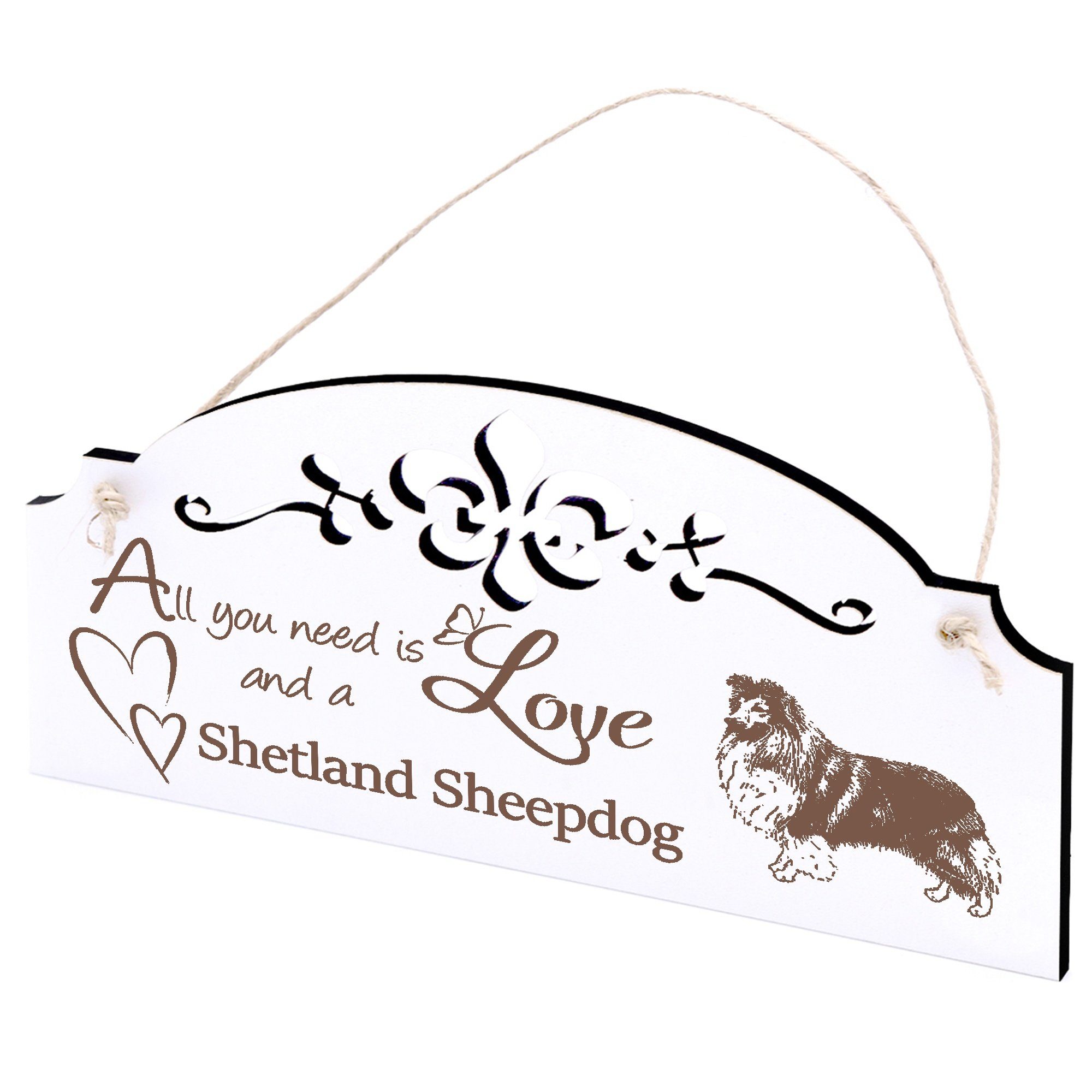 Dekolando Hängedekoration Shetland Sheepdog Sheltie Deko 20x10cm All you need is Love