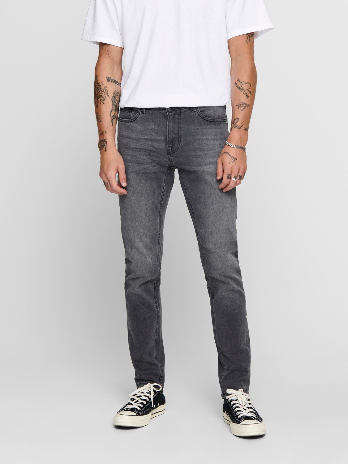 ONLY & 3977 Denim Slim-fit-Jeans SONS Pants Fit Hose Skinny (1-tlg) in Grau Washed ONSWARP Stoned Basic Jeans