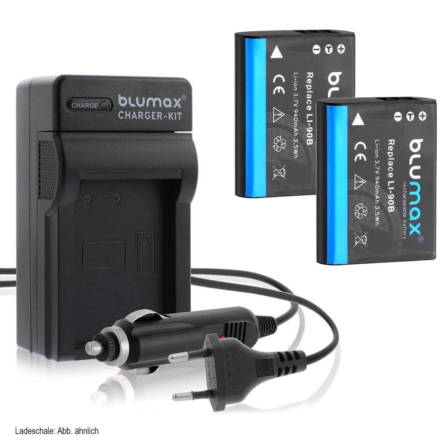 Blumax Set mit Lader für Olympus Li-90B Li92b 940 mAh Kamera-Akku