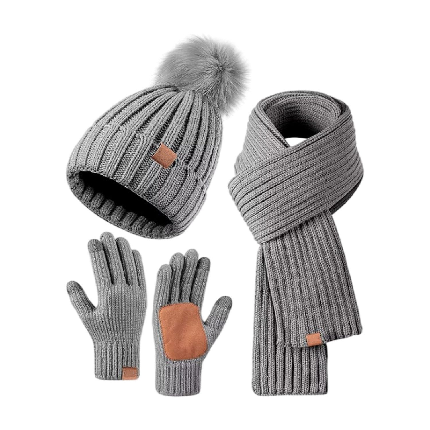 XDeer Halswärmer 3-teiliges Set Damen Winterschal Handschuh,Hals für Wärme, Wintermütze gestrickt