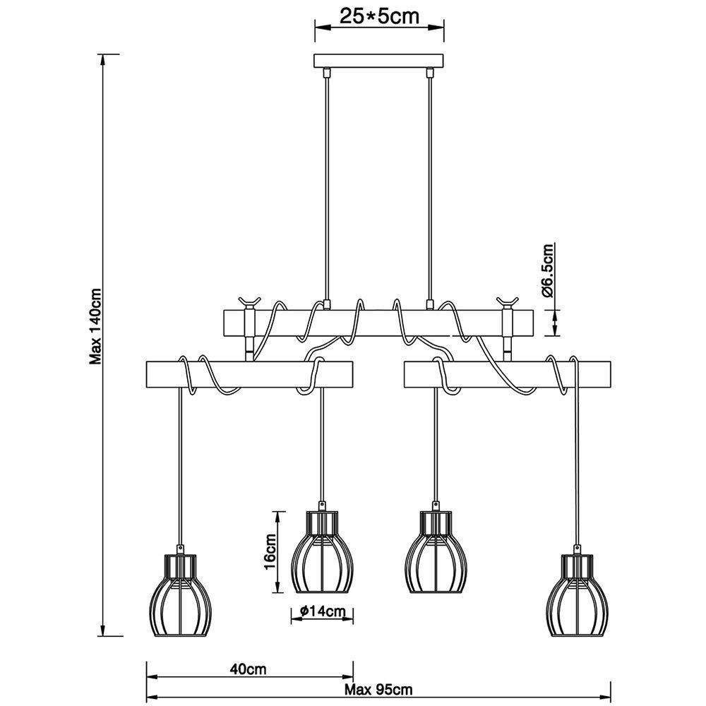 etc-shop Pendelleuchte, Leuchtmittel nicht Holz Esstisch 4 Pendelleuchte inklusive, Pendelleuchte