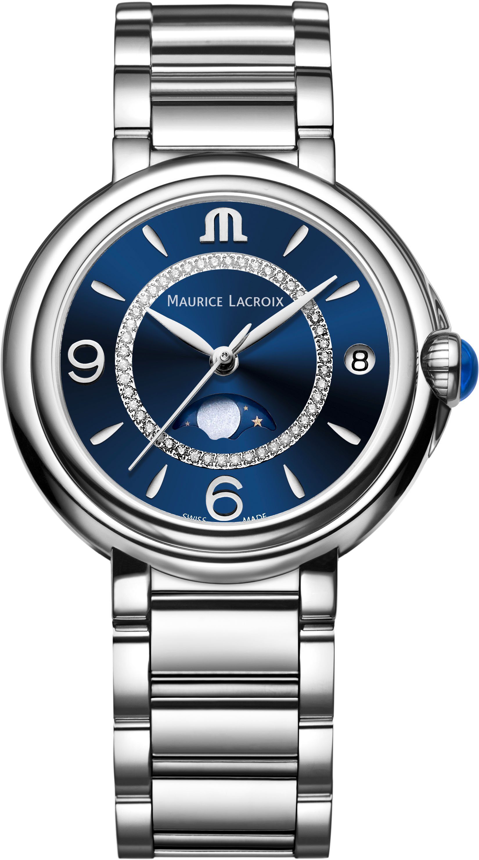 MAURICE LACROIX Quarzuhr FIABA MOONPHASE, FA1084-SS002-420-1, Armbanduhr, Damenuhr, Diamanten, Mondphase, Swiss Made