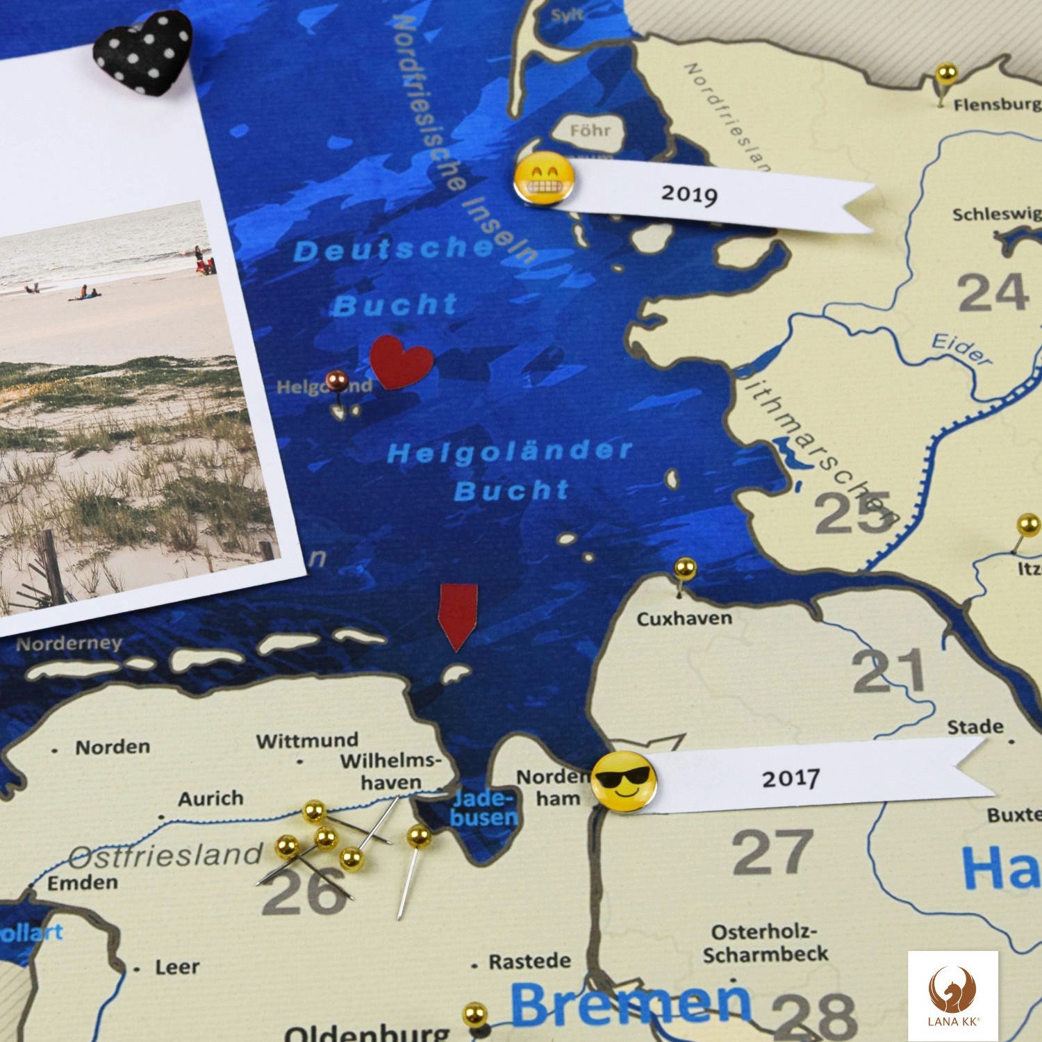 LANA KK Leinwandbild Deutschlandkarte Pinnwand zum markieren von Reisezielen, Leinwandbild