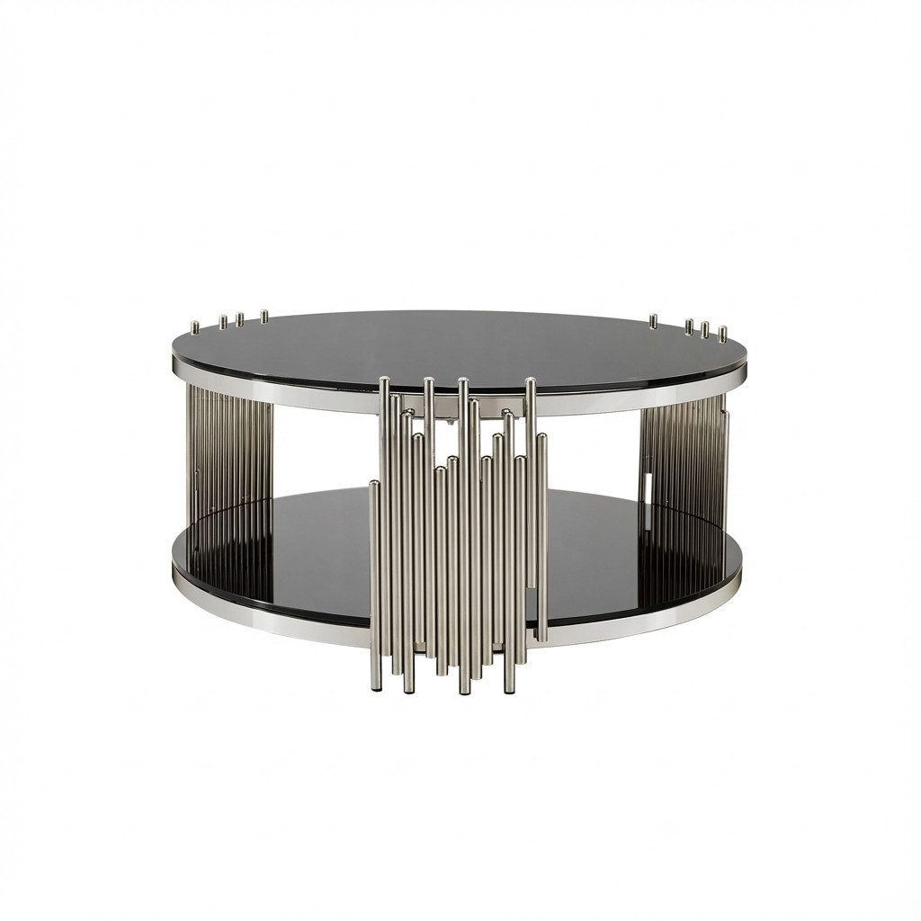 REDOM Couchtisch Moderner Center- & Beistelltisch für Zuhause & Büro (Packung, 1-St., 80 cm schwarzer Glas-Kaffeetisch mit stabiler Silberbeinkonstruktion), Vielseitig als Wohnzimmertisch, Bibliothekstisch & Dekofläche