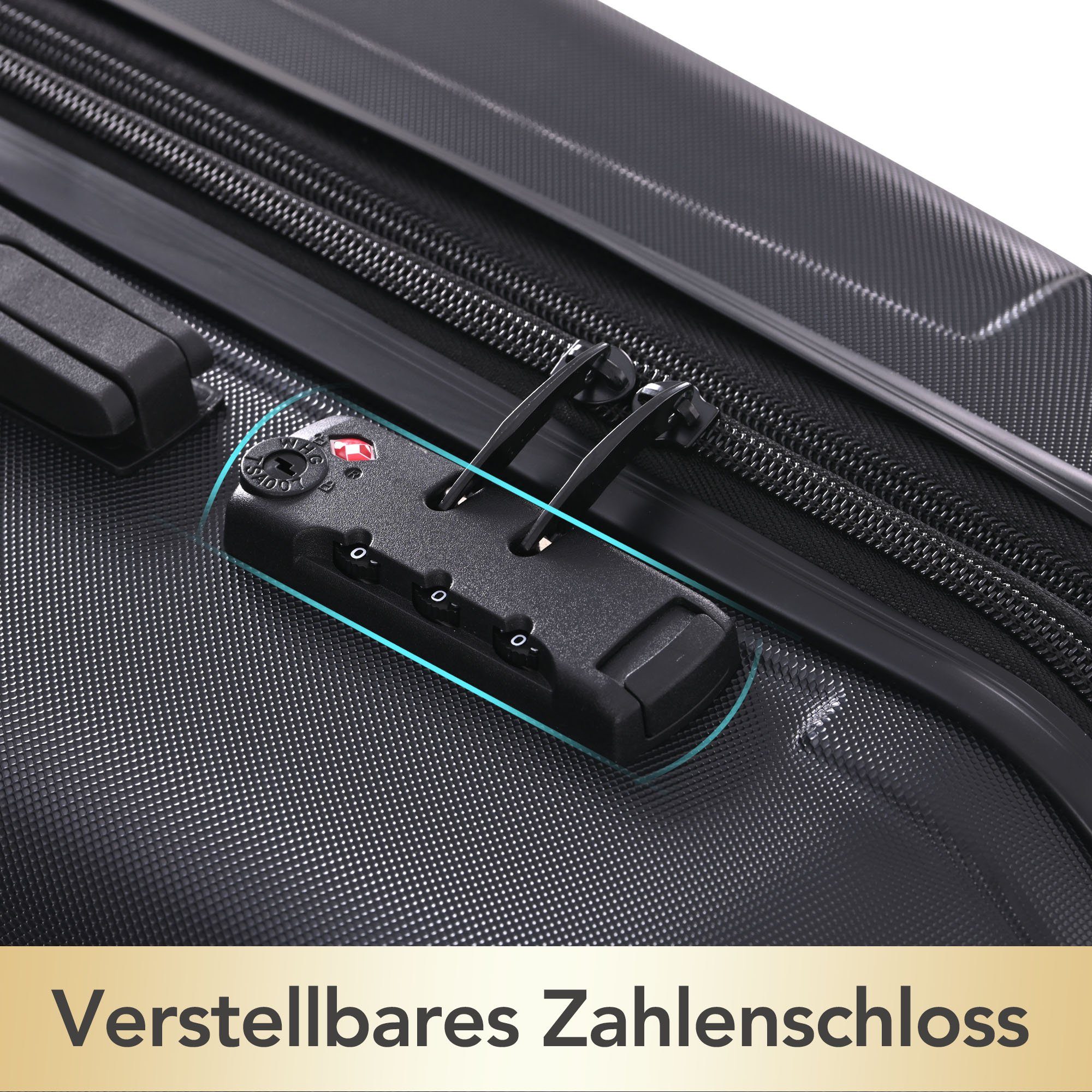Hartschalen-Handgepäck Universalrad Schwarz ABS-Material, für WISHDOR mehr Doppelrad, Mit TSA-Schloss Sicherheit Handgepäckkoffer