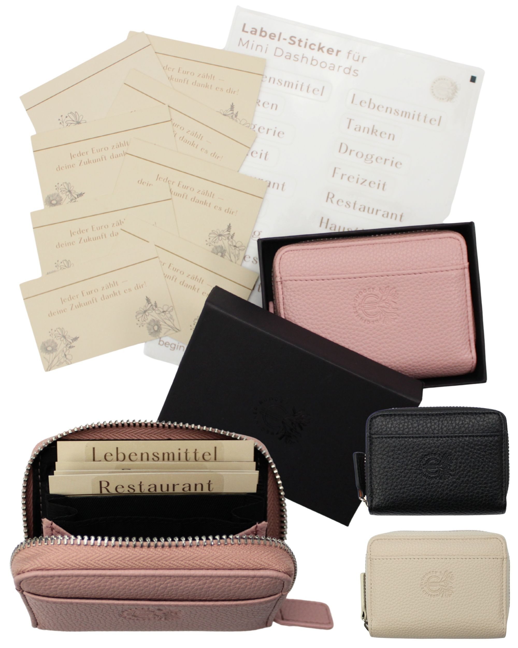 BeginnerBudget Mini Geldbörse Budget Portemonnaie Damen Geldbörse mit Kategorien zur Umschlagmethode (Set), Geldbörse zum Sparen, Perfekt für den Alltag