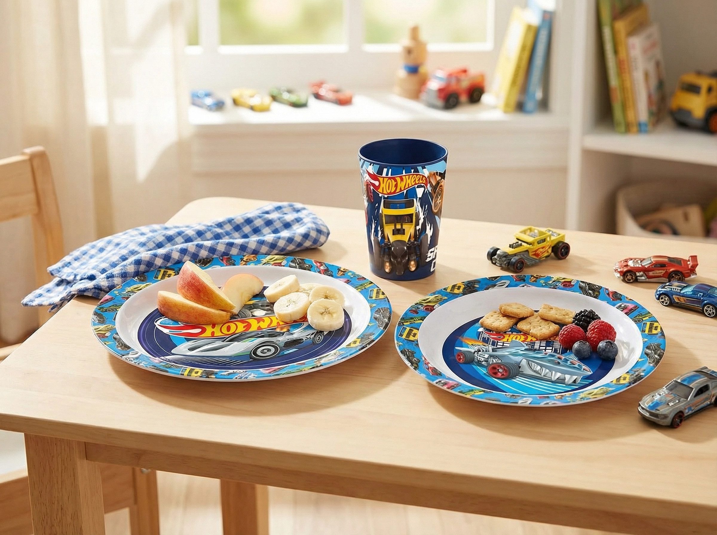 Hot Wheels Kindergeschirr-Set Hot Wheels Racing Kinder Geschirr-Set 3 teilig Becher Teller Schüssel (3-tlg), 1 Personen