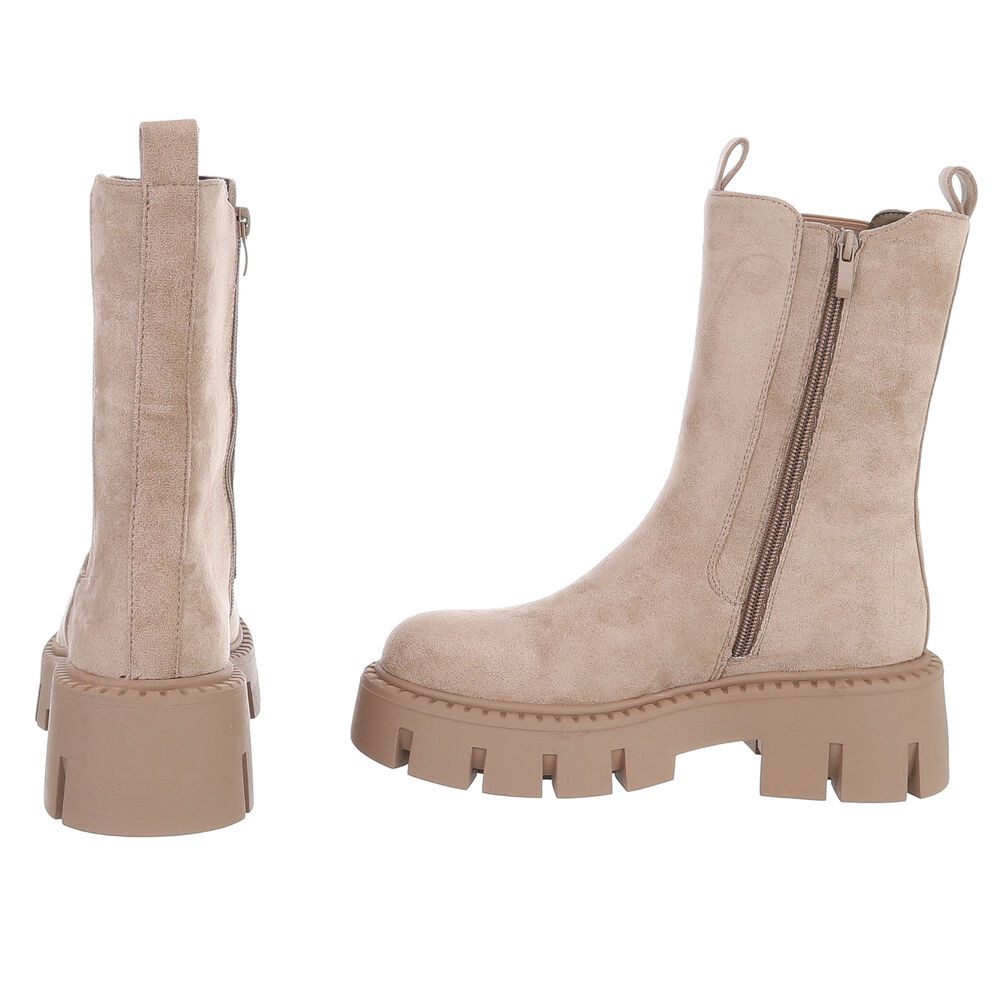 Ital-Design Stylische schwarze Stiefel mit robuster Sohle für Damen Plateaustiefelette (90152872) Blockabsatz Stiefeletten in Hellbraun – Bild 5 von 5