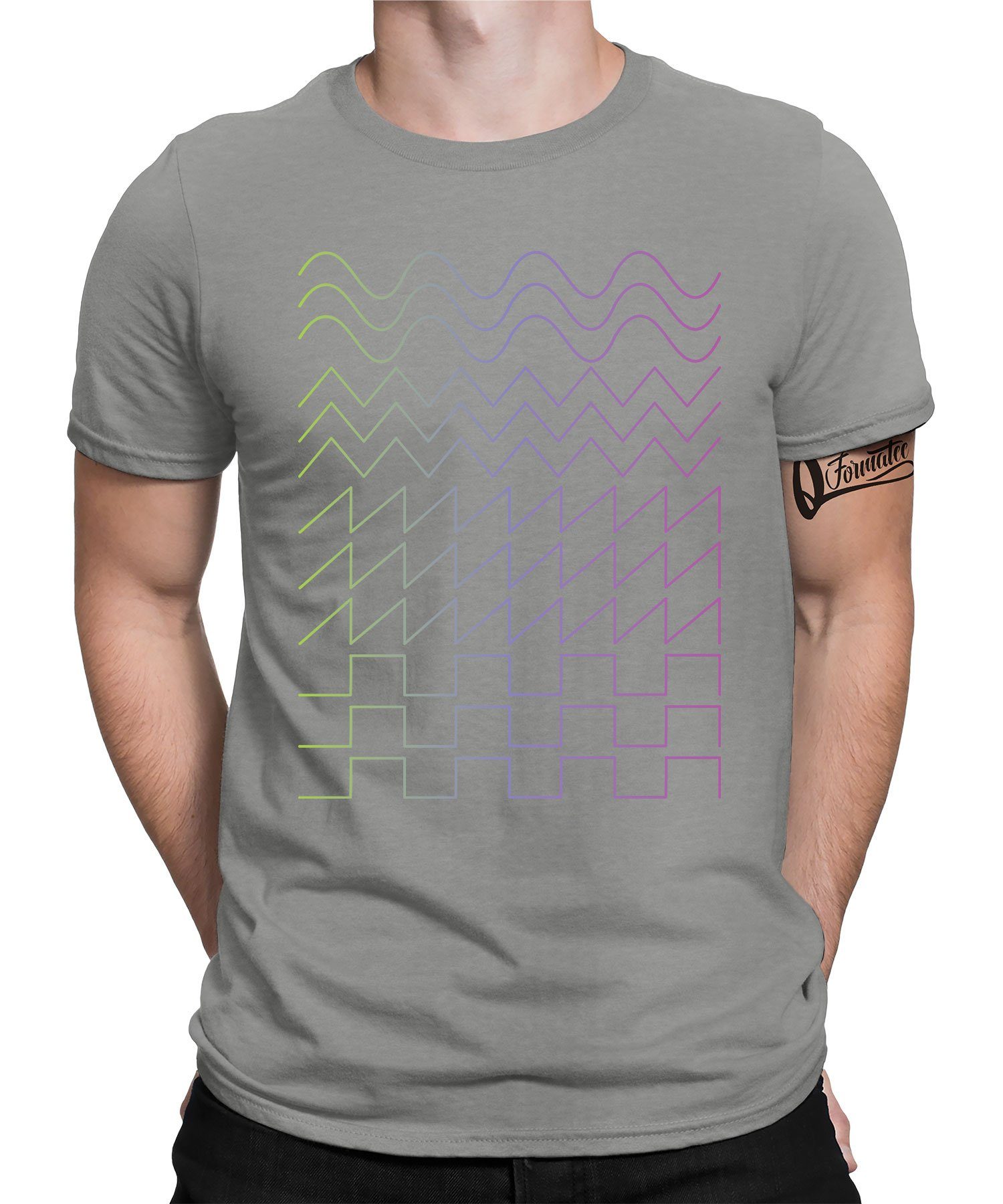 Quattro Formatee Kurzarmshirt Analog Audio Nerd - Elektronische Musiker Synthesizer Herren T-Shirt (1-tlg) Heather Grau