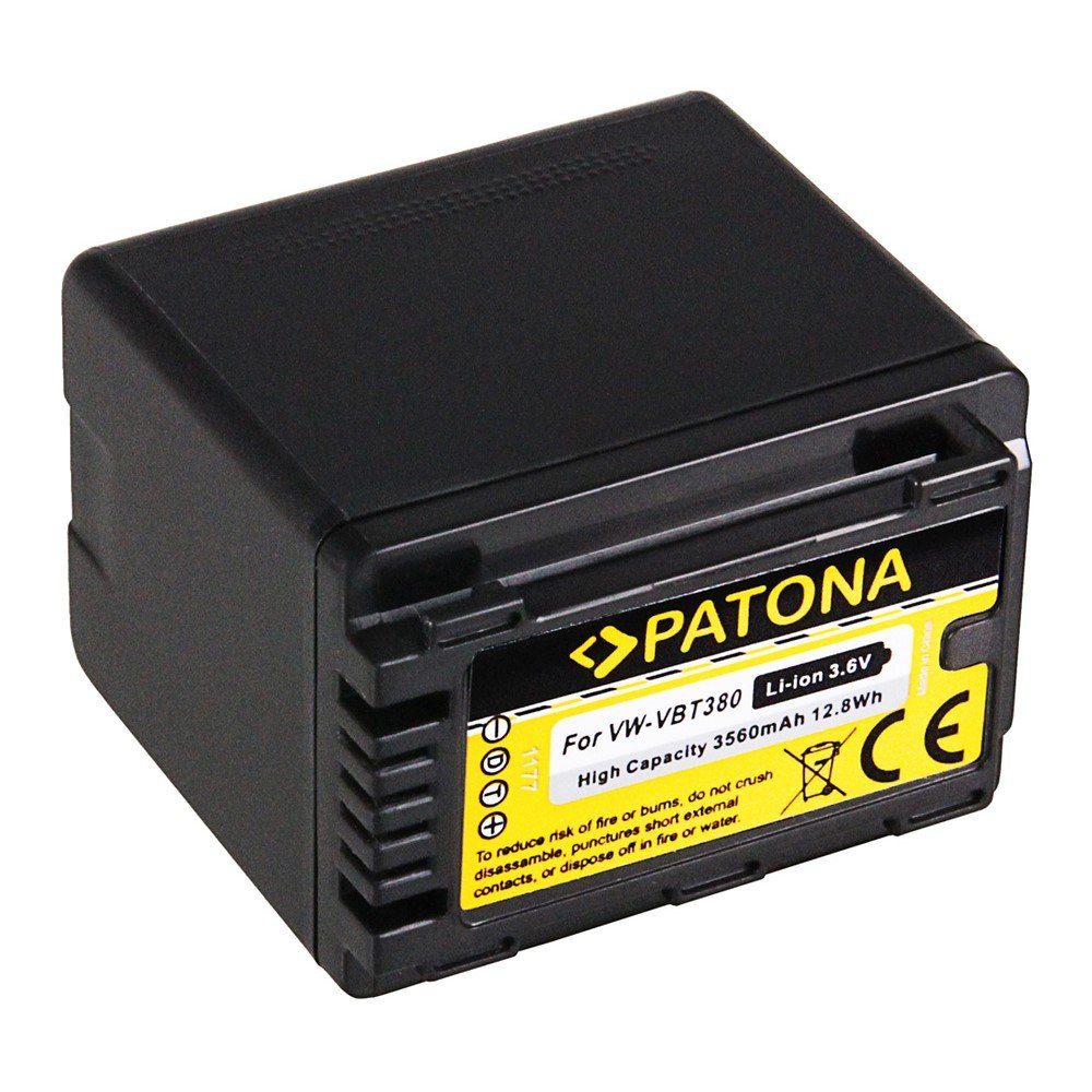 Patona 2x Akku für Panasonic VW-VBT380 Kamera-Akku Ersatzakku 3560 mAh (3,6 V, 2 St), HC-V720 V550 V727EB V770EB W570 W580 H100 TM90 VBT190