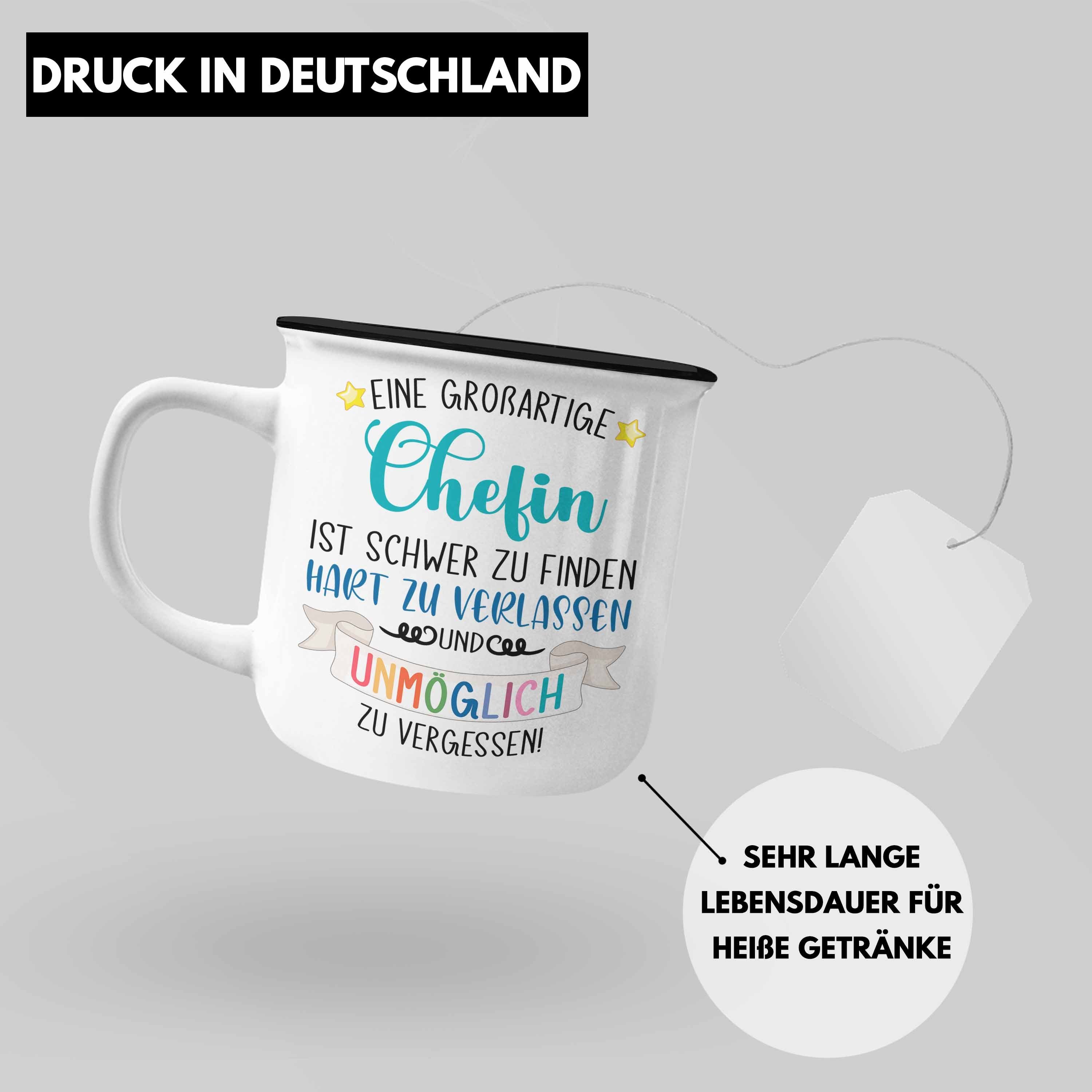 Thermotasse Chefin Spruch mit Chefinnen Chefin Emaille Abschiedsgeschenk Trendation Trendation Schwarz Grossartige Abschied Tasse Geschenkidee -