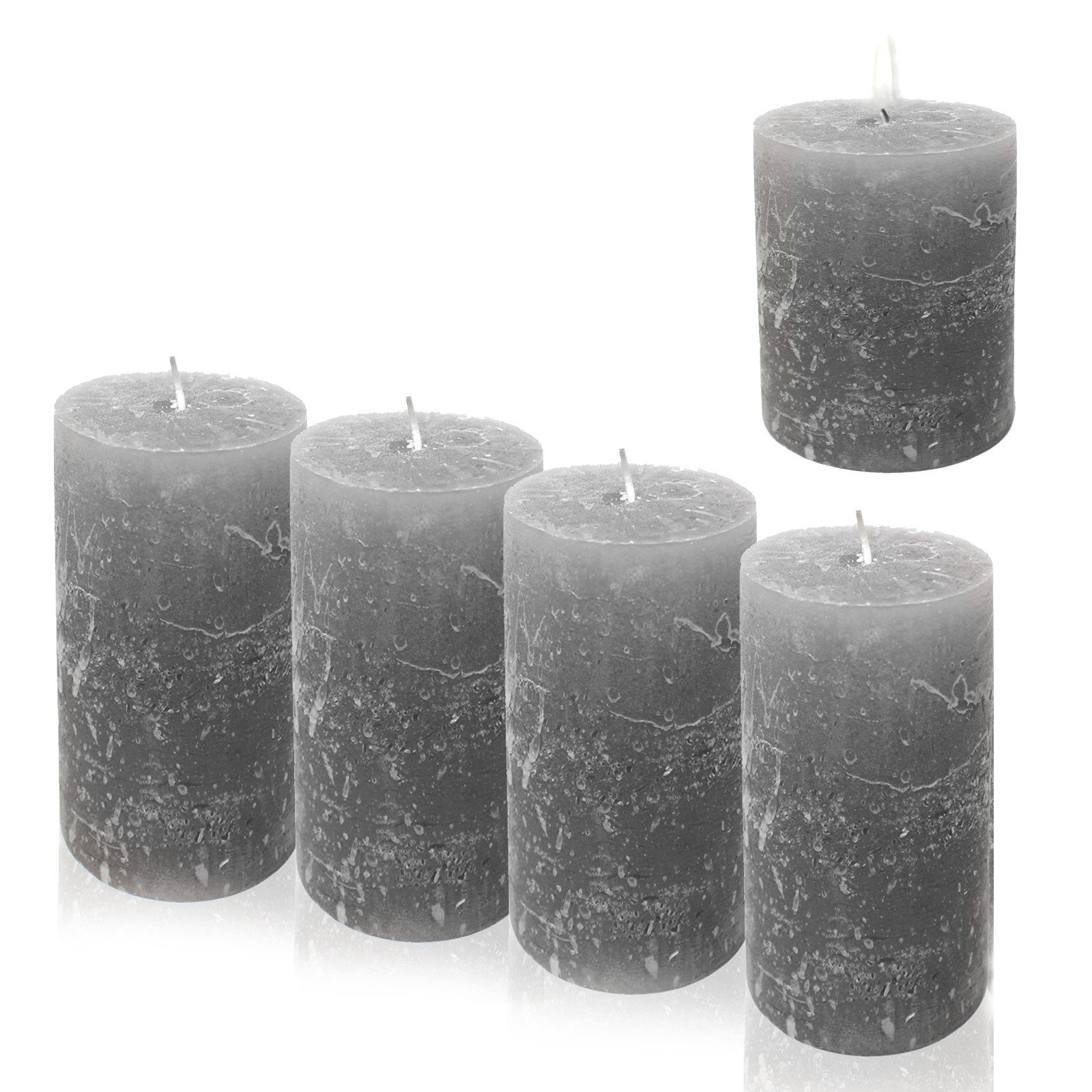 Candelo Stumpenkerze Rustik Stumpenkerzen Grau 4er Set – Kerzen 12cm 60h fü günstig online kaufen