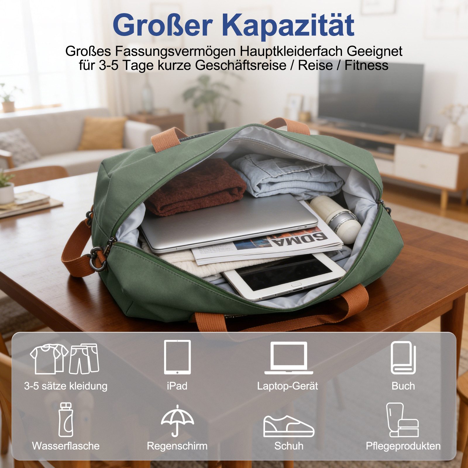 inschimmer Reisetasche Sporttasche Fitnesstasche mit Schuhfach & Nassfach für Reisen Arbeiten – Bild 2 von 5