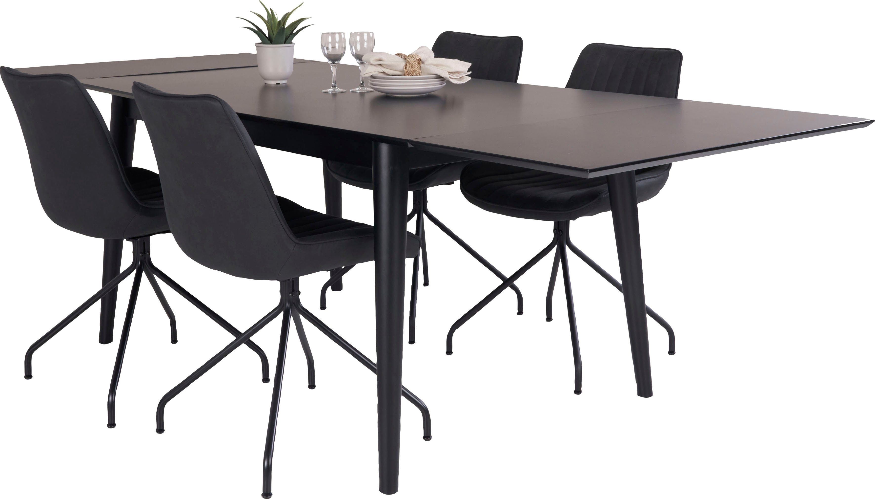 Homexperts Essgruppe Odense, (Set, 5-tlg), mit ausziehbarem Tisch schwarz/schwarz