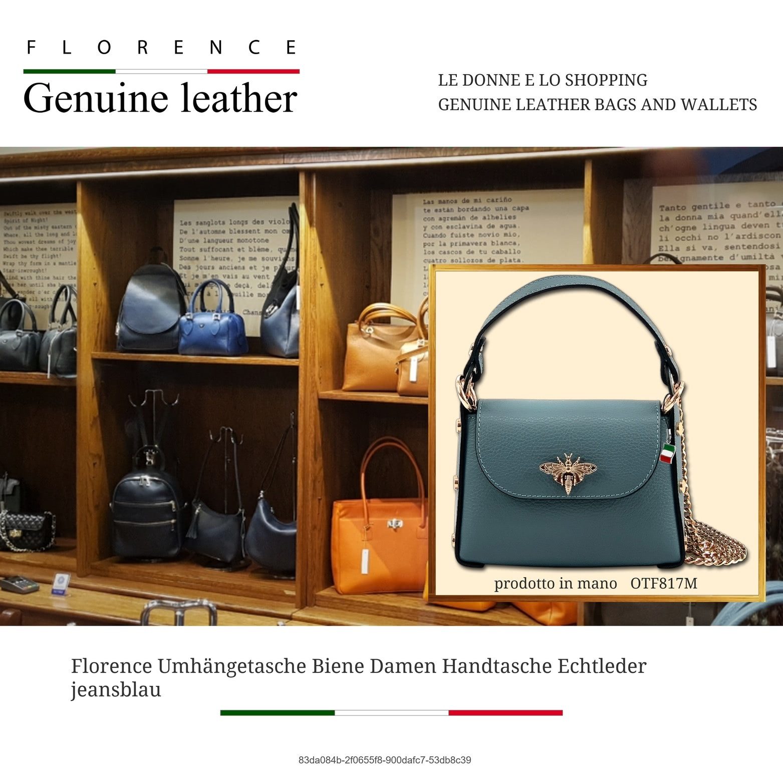 FLORENCE Umhängetasche blau Florence Tasche Leder (Umhängetasche, Umhängetasche), Damen Tasche Echtes Leder grün, Made-In Italy