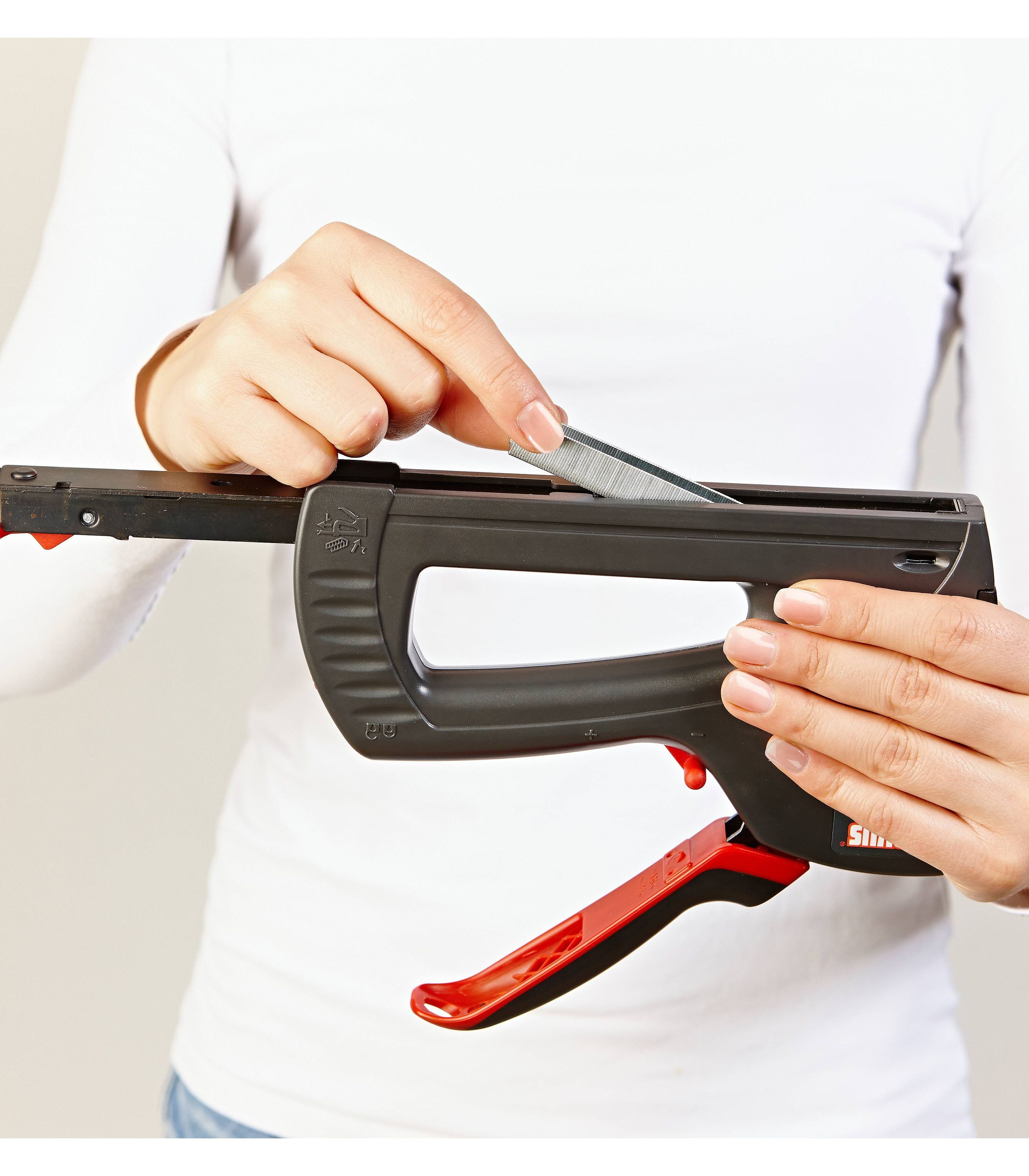 Novus Tools Handtacker, (J-17, für Feindrahtklammern und Flachdrahtklammern bis zu 14 mm), ABS-Kunststoff, Quick-Loading System, 030-0438