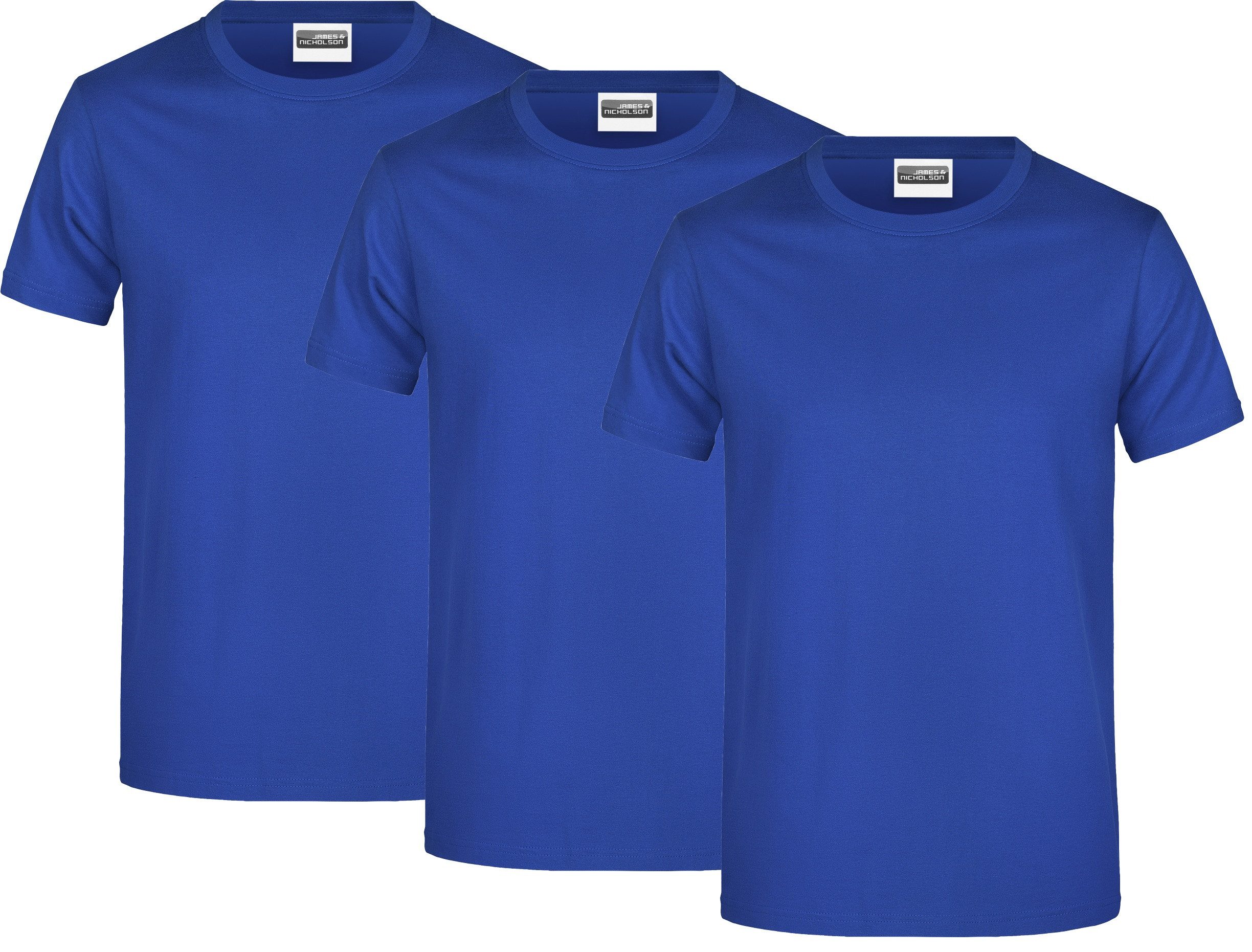 James & Nicholson T-Shirt 3er-Pack Klassisches Herren Basic T-Shirt JN790 (Spar-Set, 3er-Pack) Klassisches T-Shirt in mittelschwerer Single-Jersey-Qualität