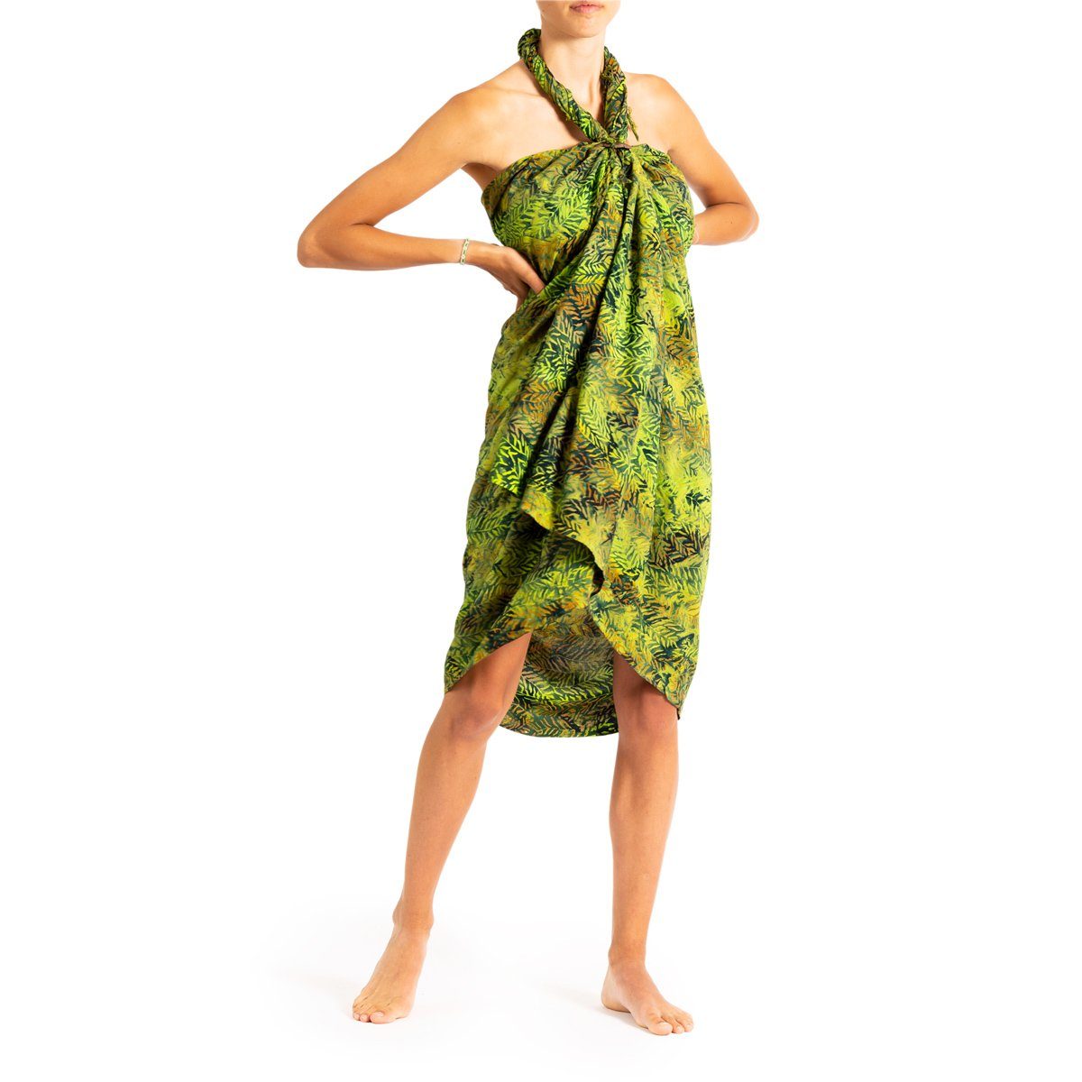 PANASIAM Pareo Sarong Wachsbatik Grüntöne aus hochwertiger Viskose Strandtuch, Strandkleid Bikini Cover-up Tuch für den Strand Schultertuch Halstuch B205 green fern