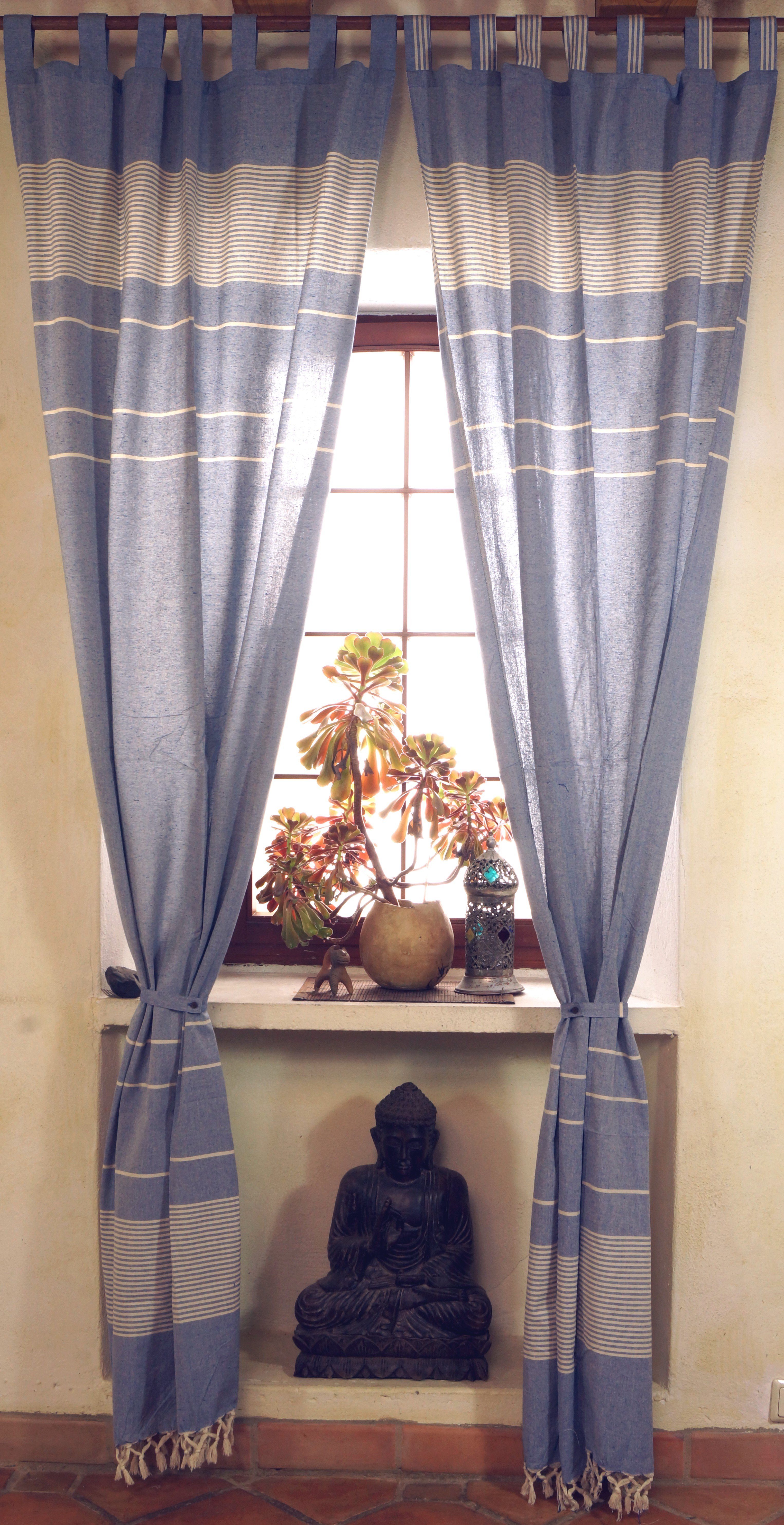 Vorhang Boho Vorhänge, Gardine (1 Paar) mit Schlaufen,.., Guru-Shop blau
