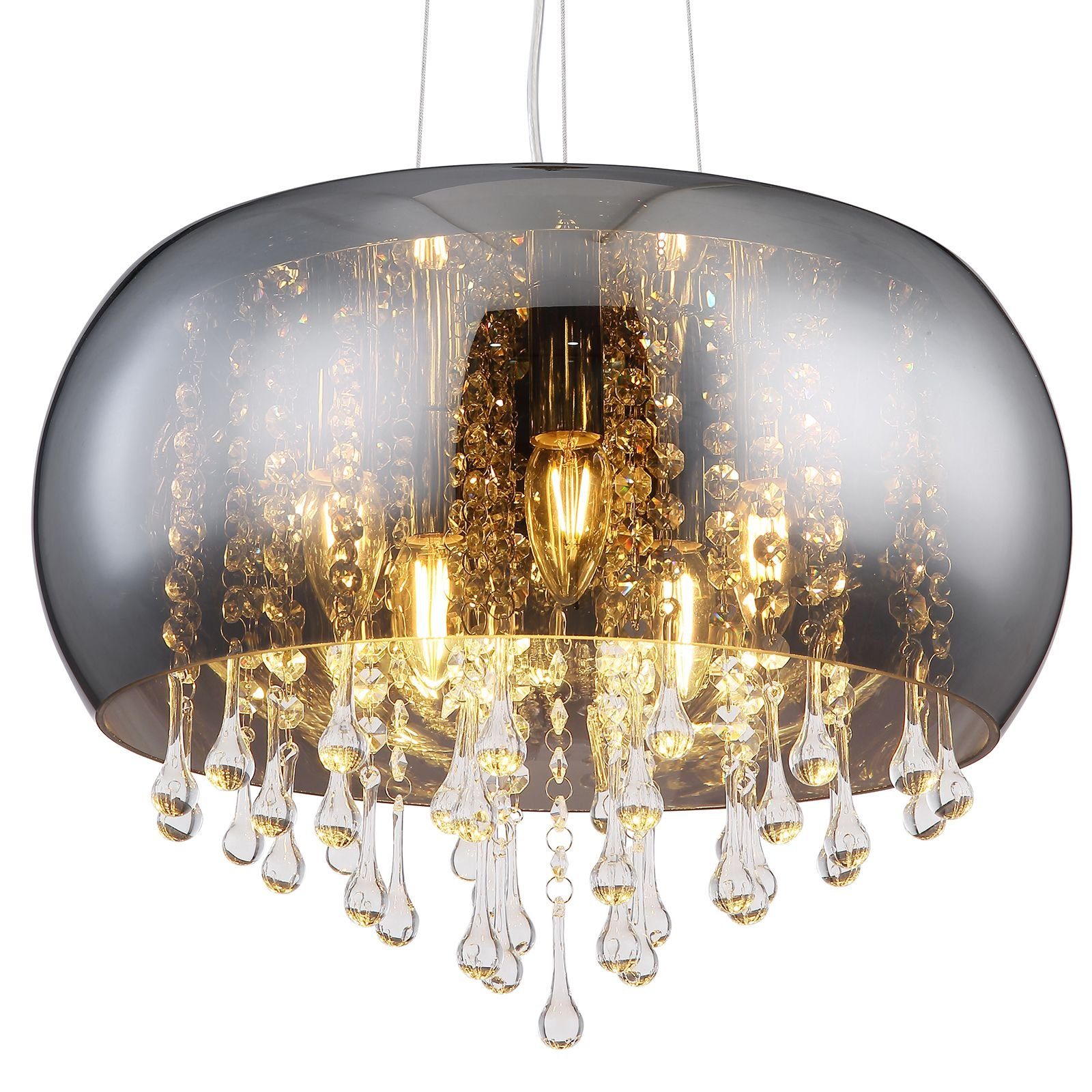 Leuchtmittel, Glas, modern, Küche, vom Leuchtmittel, Esszimmer Rauchglas, Glaskristall, Schlafzimmer, GLOBO Kristalle, ist Hängelampe ohne Lichtfarbe Globo Flur Wohnzimmer Hängeleuchte Pendellampe, Hängeleuchte Pendelleuchte, abhängig