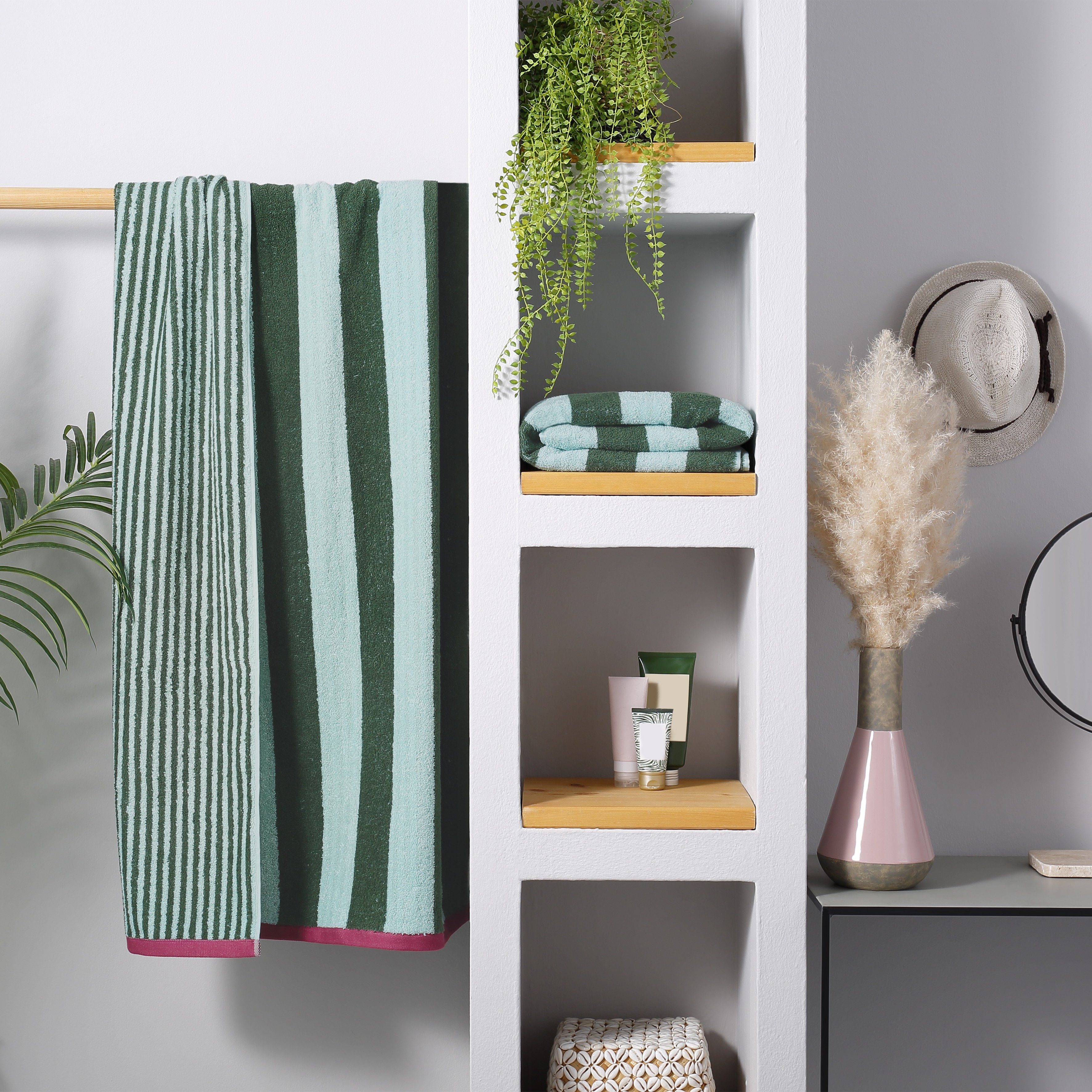 OTTO home Strandtuch Elenna, 100% Baumwolle, flauschig und weich, 500 gr/m², Frottier (2-St), Premium Strandtücher 90x180cm, Streifen, 5 Jahre Garantie