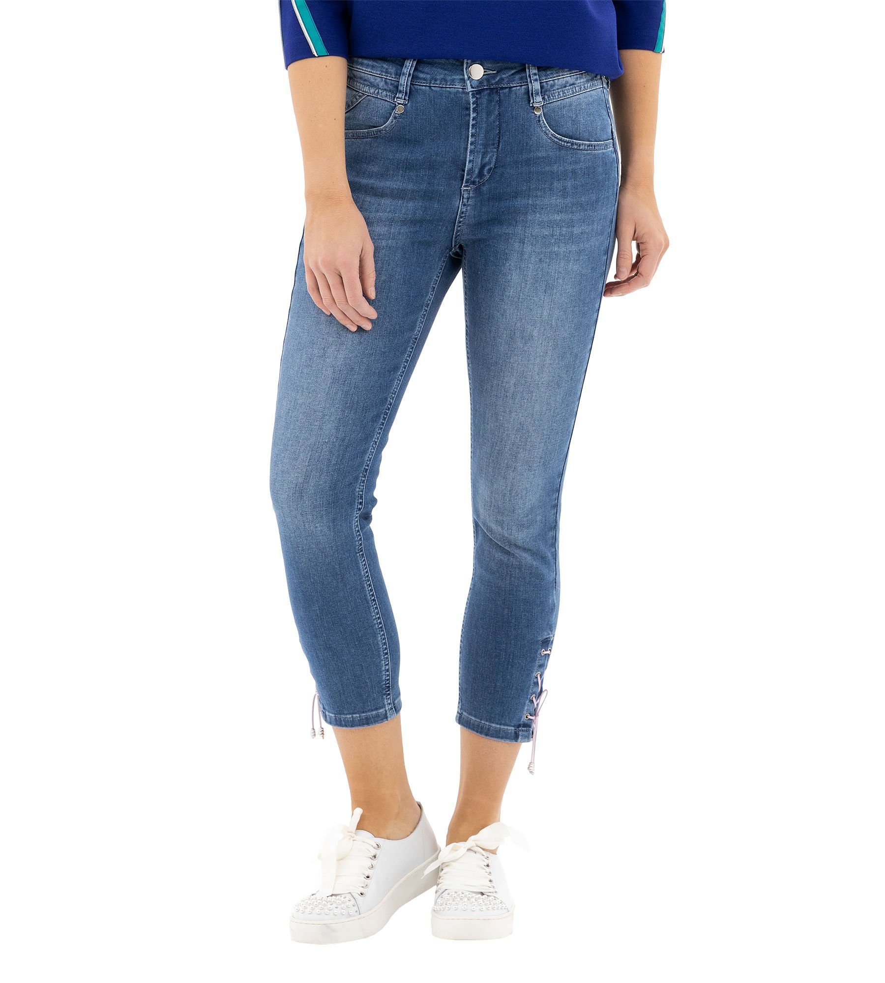 incasual Ankle-Jeans Röhrenjeans figurbetont mit Schnürdetail