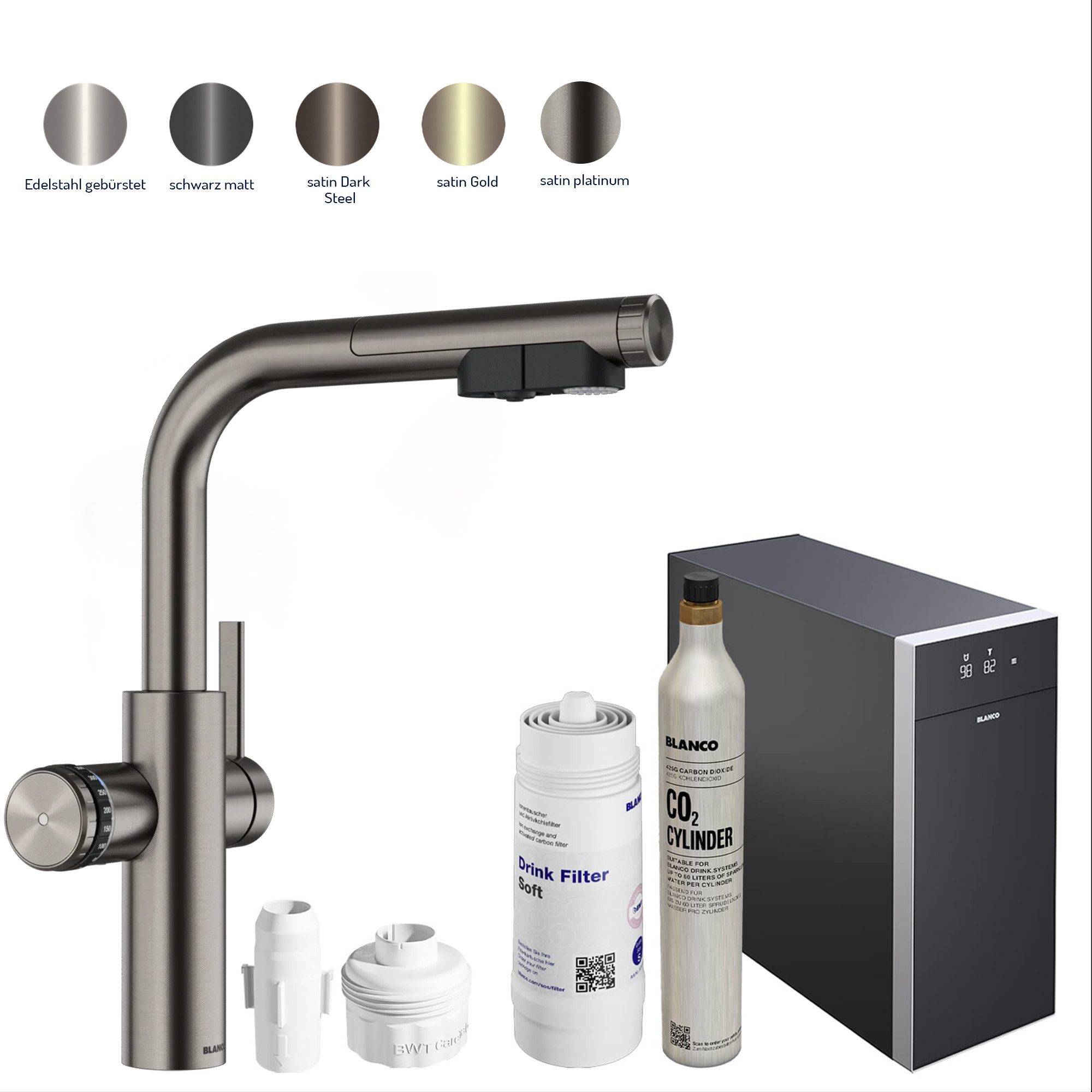 Blanco Küchenarmatur Trinkwasserarmatur Choice Icona L + Kühl- & CO₂-Einheit Choice.All