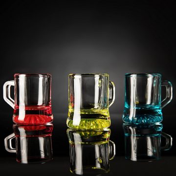 BigDean Schnapsglas 6 x Schnapsgläser Henkel farbig 3cl Shotgläser Spülmaschinenfest, Glas
