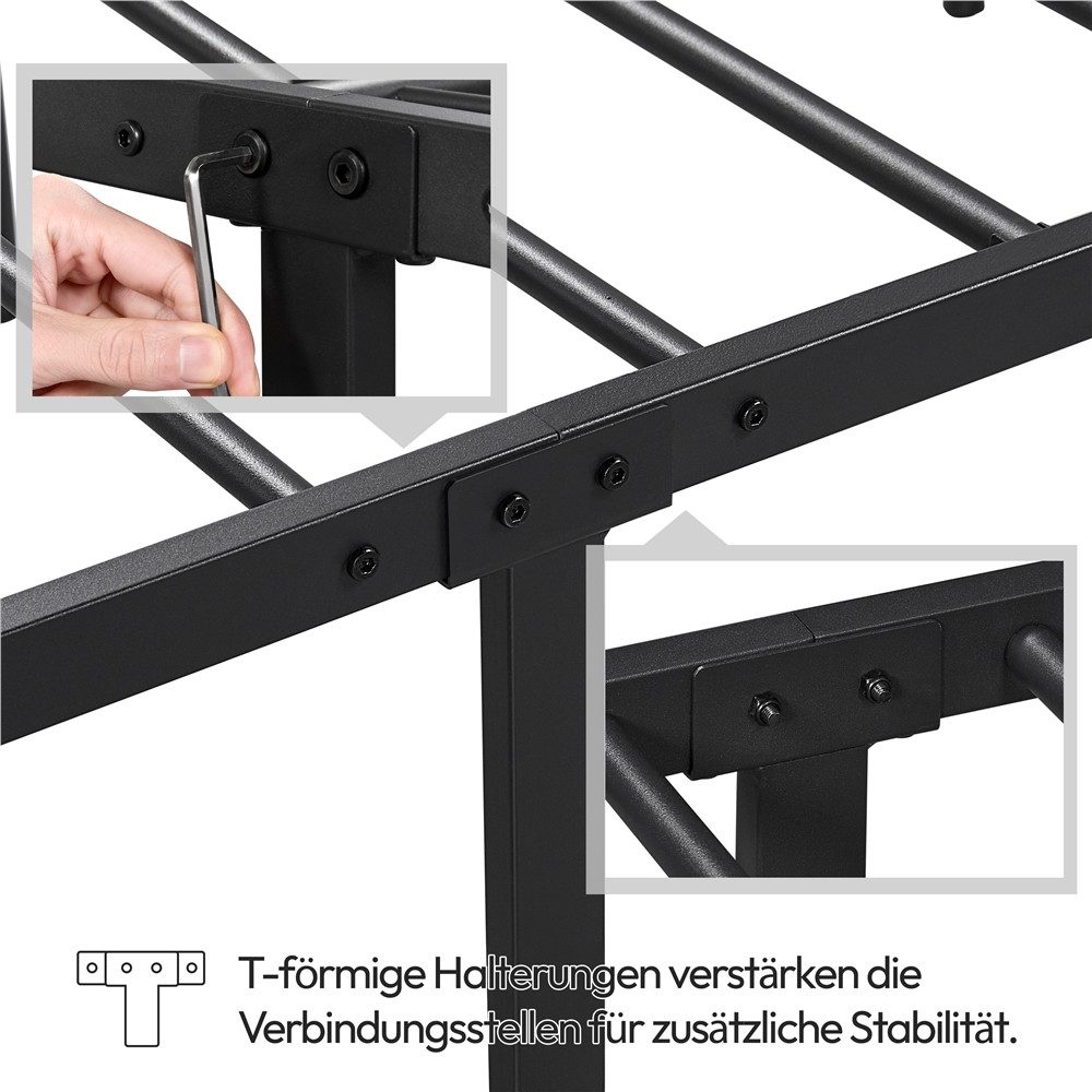 Yaheetech Metallbett Bettgestell im industriellen Stil, Bettrahmen mit Kopfteil Gästebett mit Lattenrost für Schlafzimmer – Bild 5 von 5