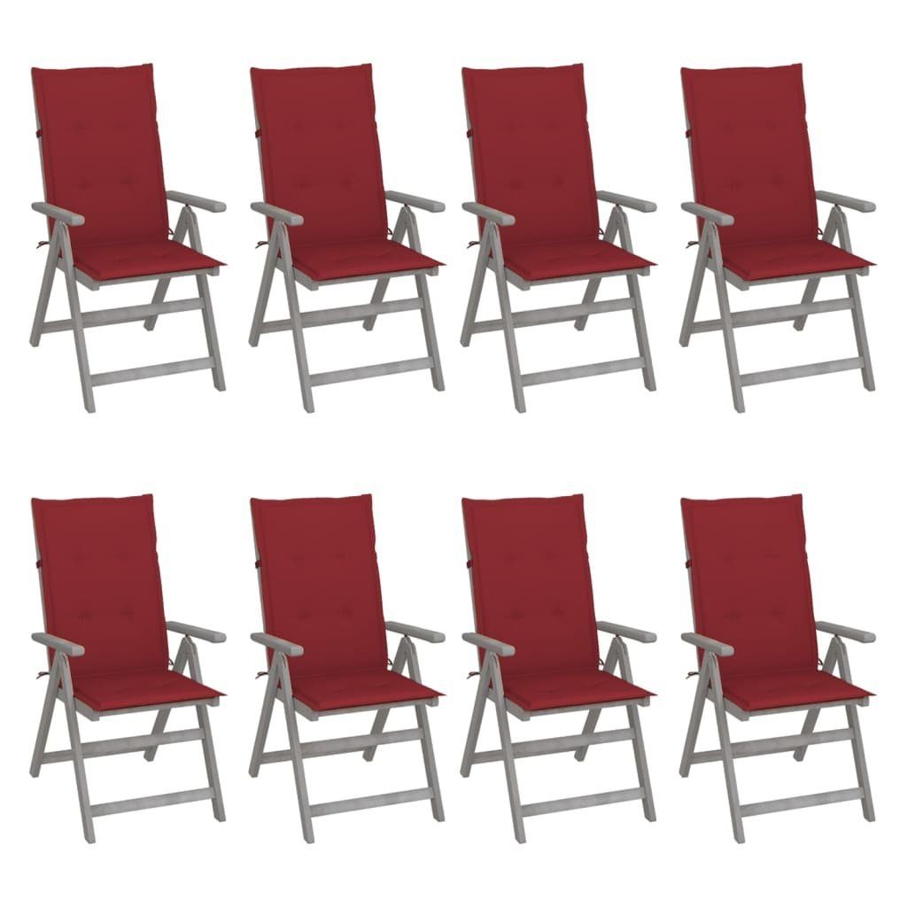 Stk. Gartenstühle Akazienholz Verstellbare Gartenstuhl 8 mit furnicato Auflagen Grau
