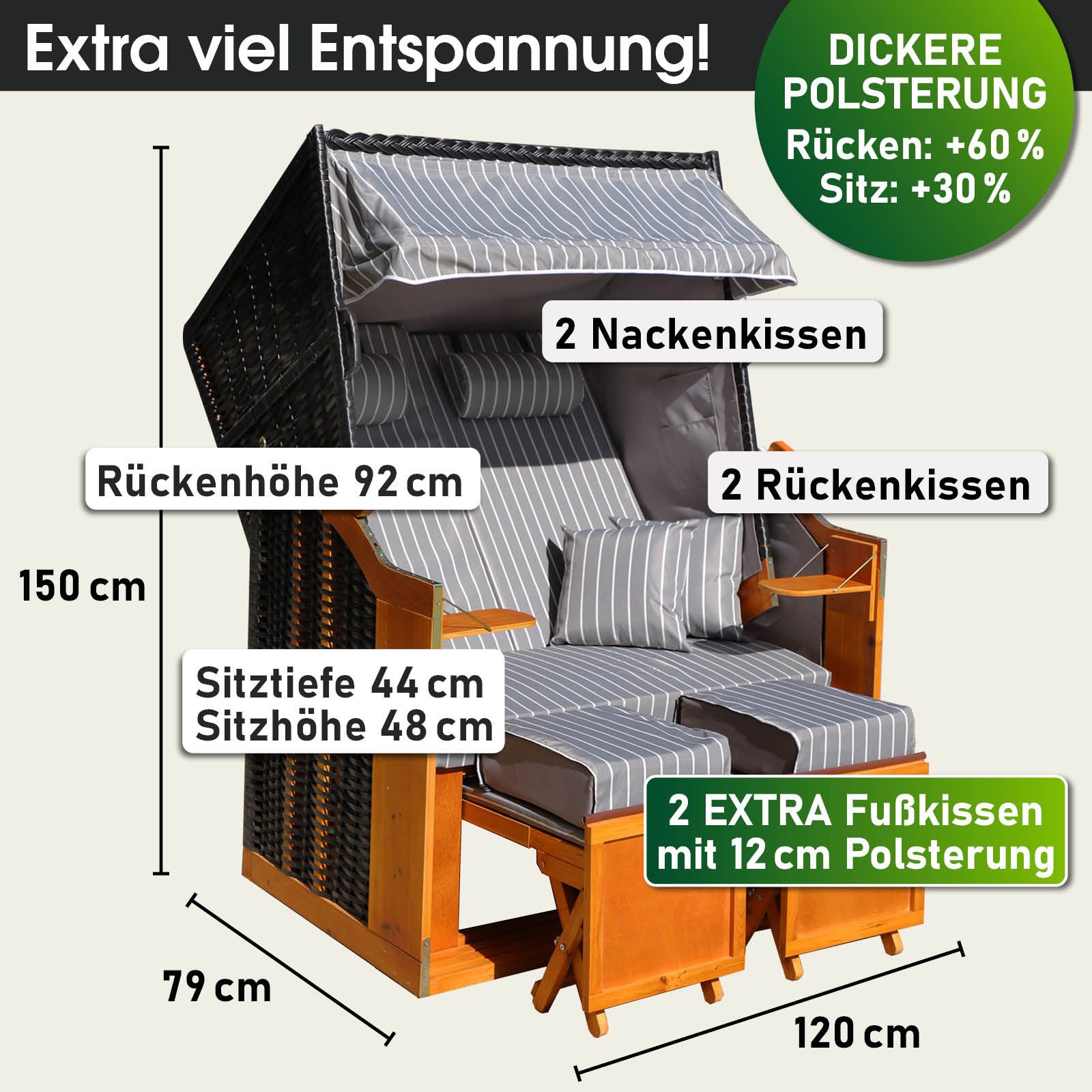 BRAST Strandkorb für 2 Personen, 120cm breit, 5 Designs, BxTxH: 120x79x150 günstig online kaufen