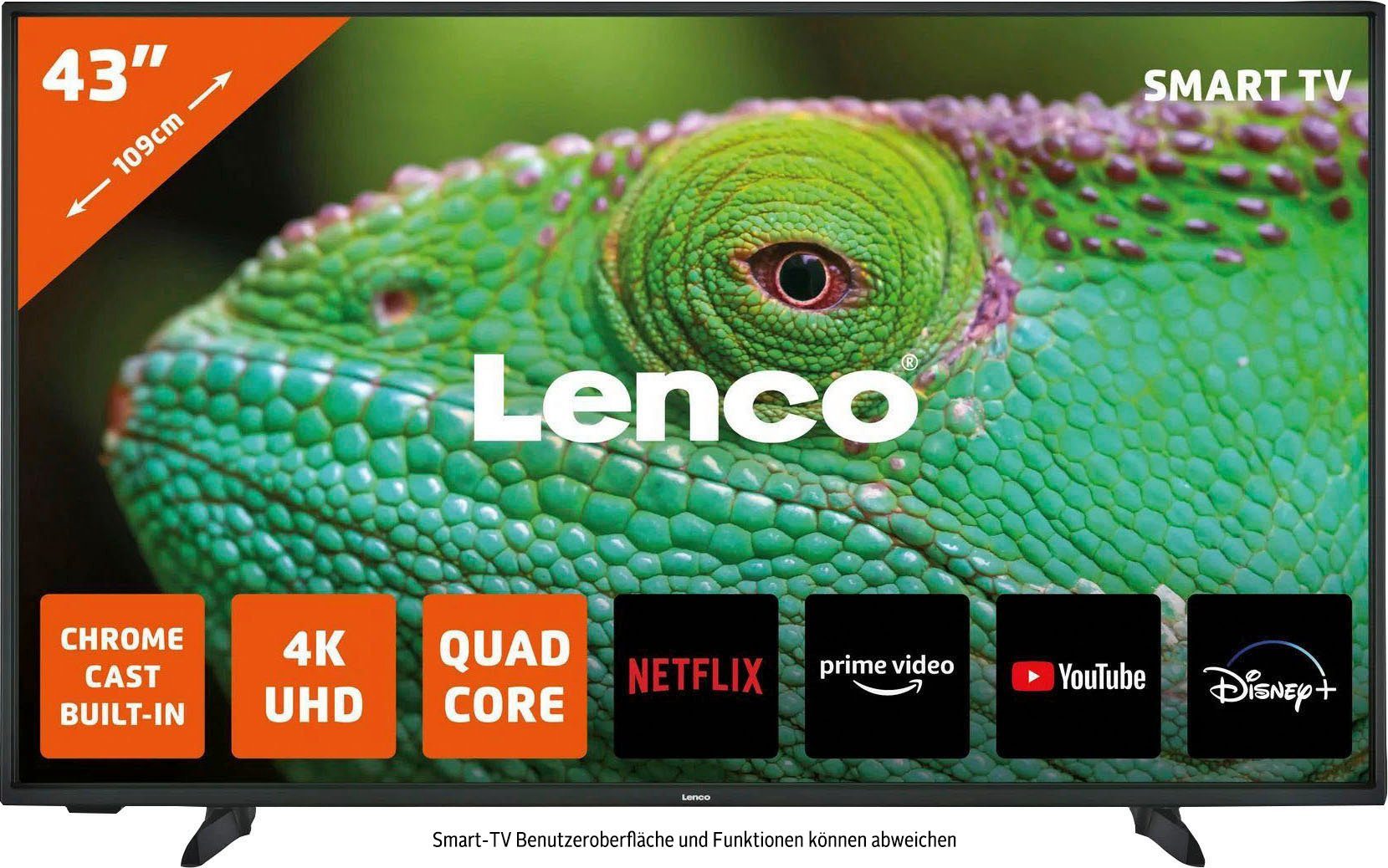 Lenco Lenco LED-4353BK LED-Fernseher (109,2 cm/43 Zoll, 4K Ultra HD, Smart- TV), Android-Smart-TV mit 109 cm (43 Zoll) großen 4K-fähigem Bildschirm