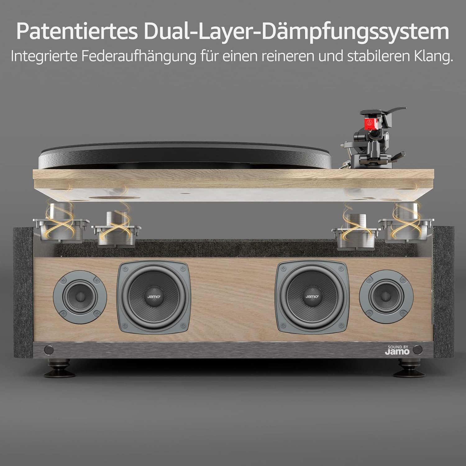 STACK STONE SS08 x Jamo Vinyl Plattenspieler mit Lautsprecher,Bluetooth 5.3 Plattenspieler (Riemenantrieb, Blutooth, WLAN, Bluetooth 5.3 Streaming, Magnetischer Kopf AT-91R,Co-designed mit Jamo)