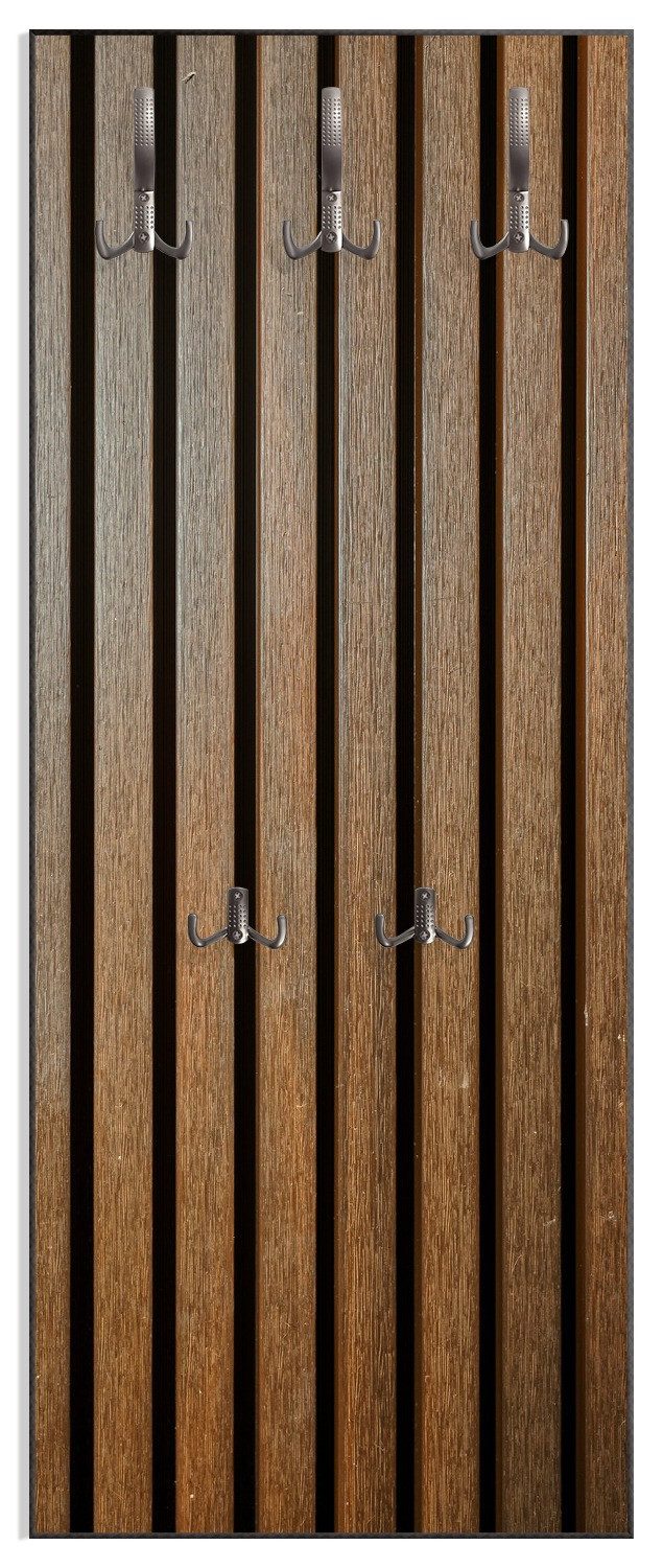 Wallario Garderobenpaneel Holzlamellen in Braun (1-teilig, inkl. Haken und Befestigung), 50x125cmHolz