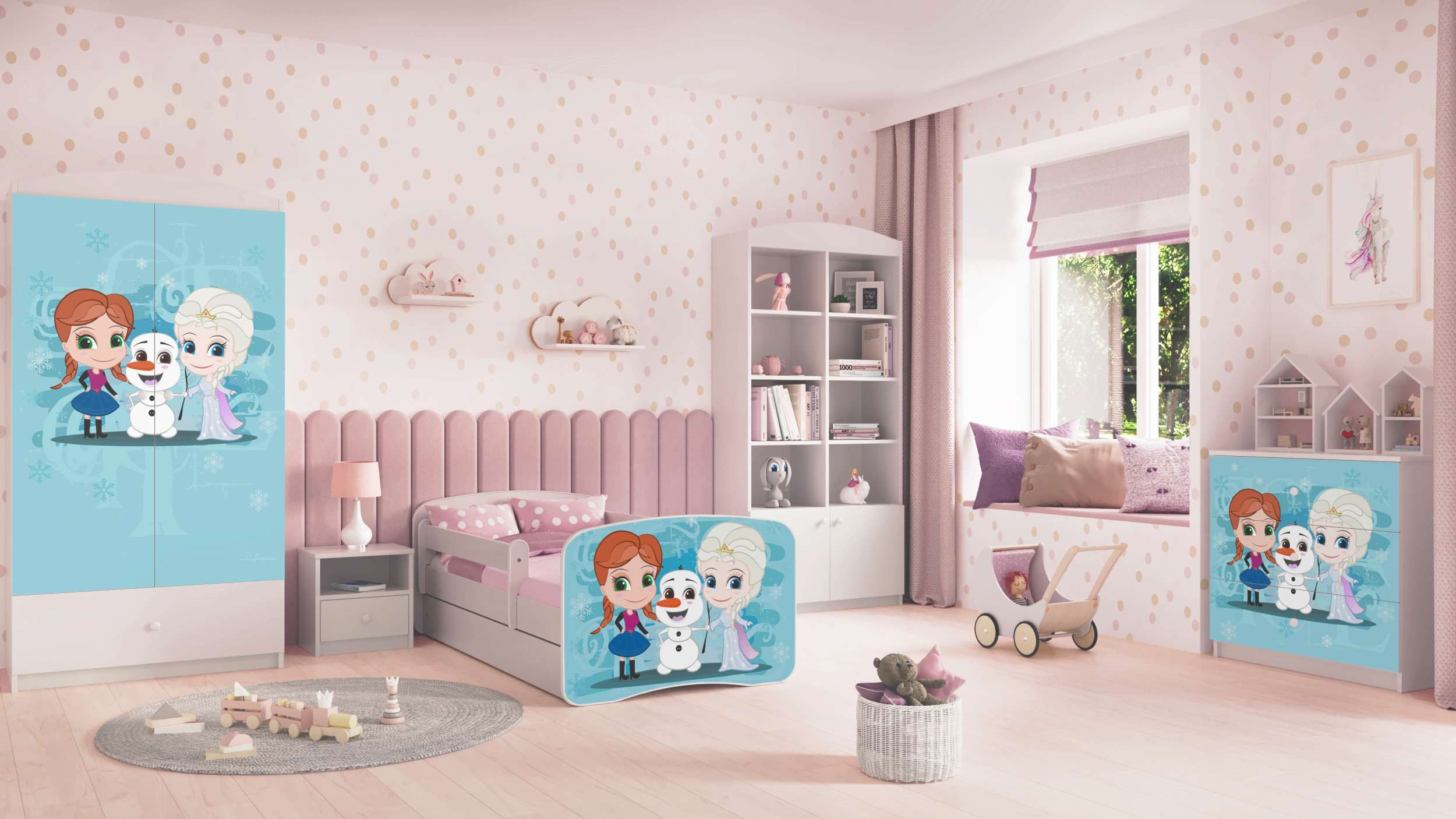 99rooms Jugendzimmer-Set Dreams Motiv VIII, (Komplettset, Set (5-St), Modern, für Kinderzimmer, mit viel Stauraum, Lattenrost und Matratze