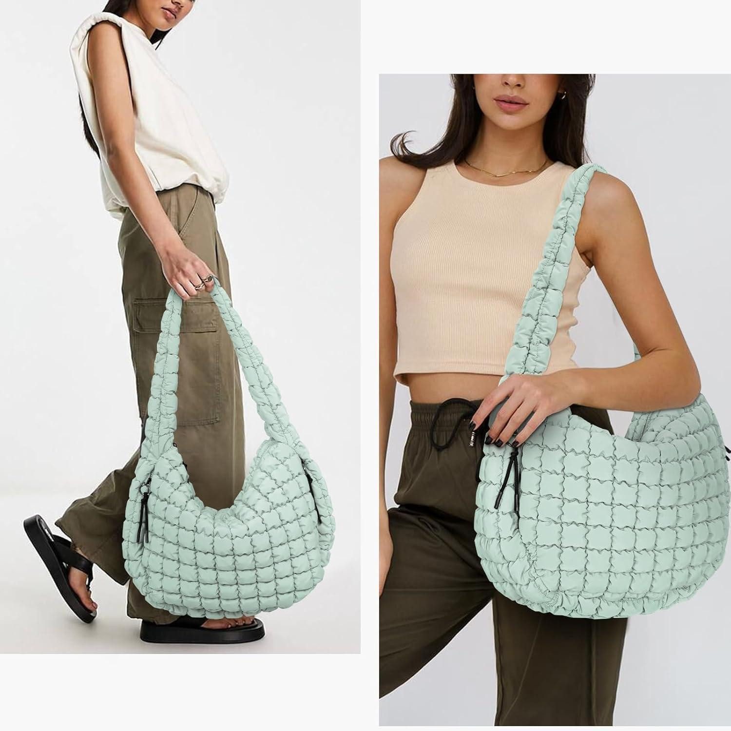 LuxusKollektion Umhängetasche Tasche gesteppte Puffer Crossbody Tote Baumwolle Daunen Dz12-grün