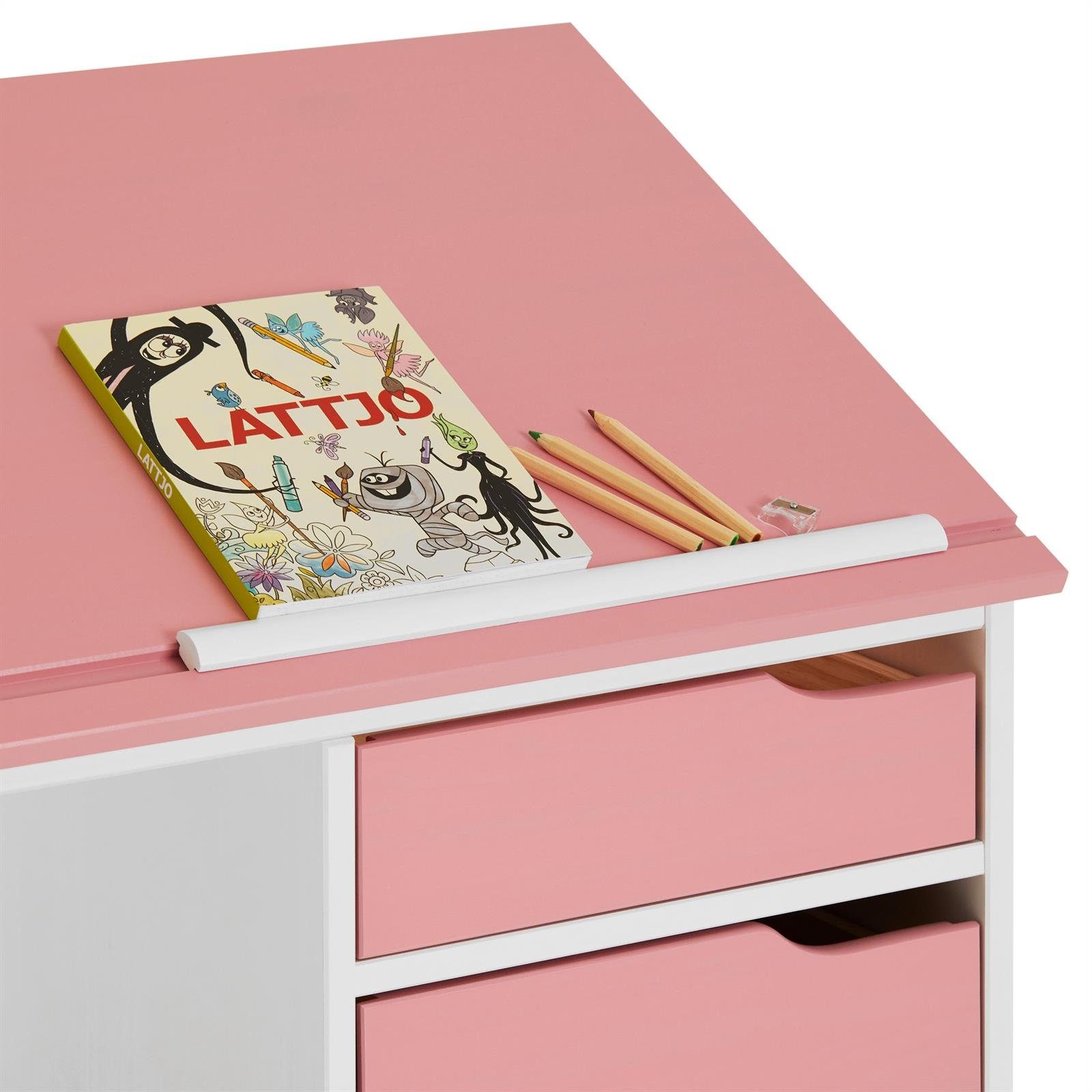 Schüler Kinderschreibtisch neigungsverst Jugend weiß/rosa Schreibtisch IDIMEX EMMA, Kinderschreibtisch