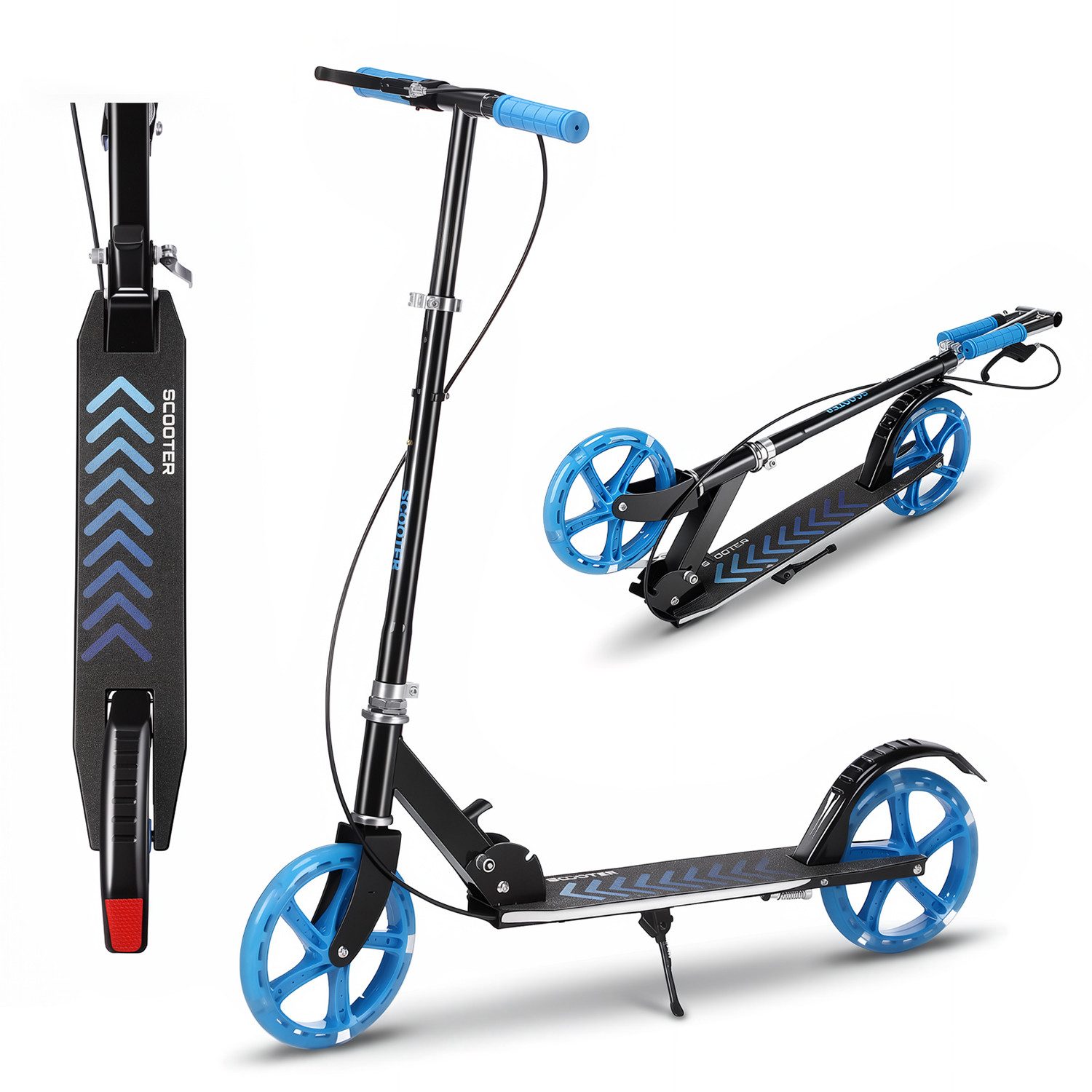 oyajia Tretroller LED-Reifen, faltbar, höhenverstellbar, inkl.Bremsen 100 kg, (LED-Reifen: Leuchten während der Fahrt, für mehr Sichtbarkeit und Spaß), für Jugendliche & Erwachsene