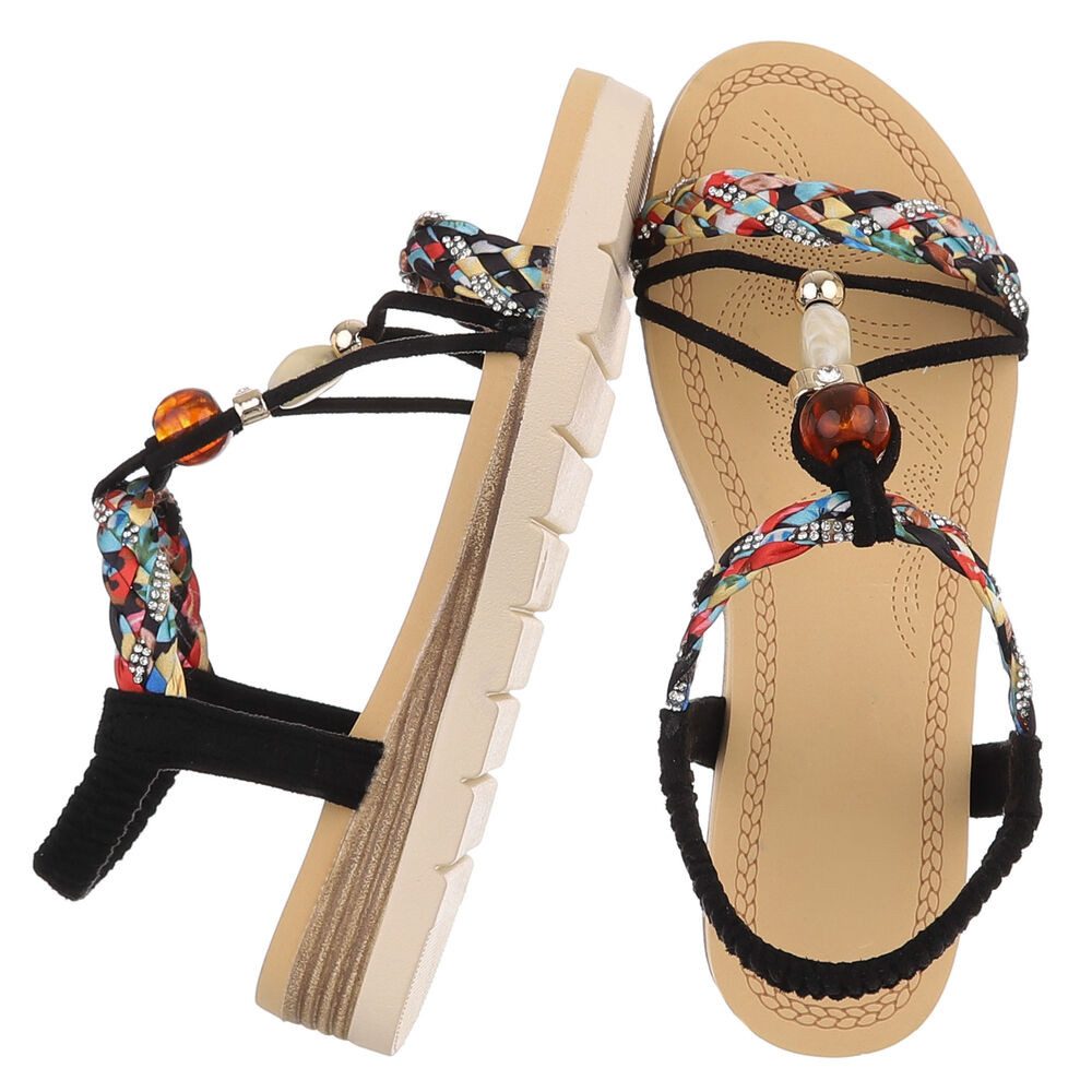 Ital-Design Damen Sandale mit Schmuckdetails und Riemendesign Riemchensandalette (91971201) Keilabsatz/Wedge Keilsandaletten in Schwarz