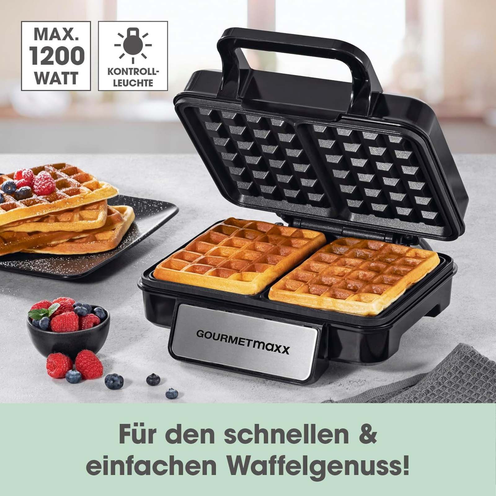 GOURMETmaxx Waffeleisen Waffelautomat Waffelmaker, 1200,00 W, für 2 Belgische Waffeln Antihaft Cool-Touch Griff – Bild 2 von 5